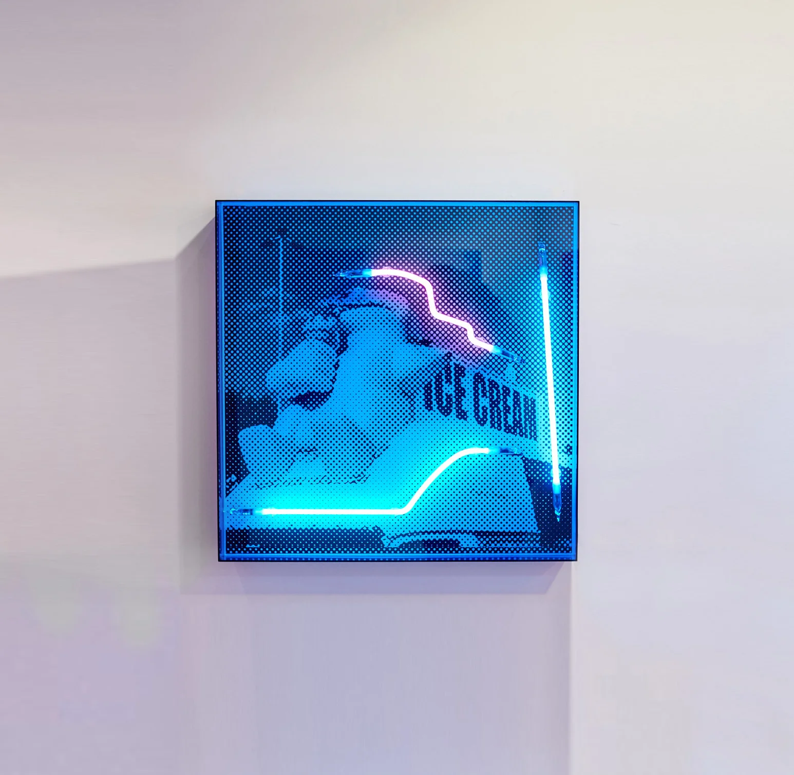 Polar cones (edition of 8) Silk screen and neon on dibond, blue acrylic frame 60x60cm