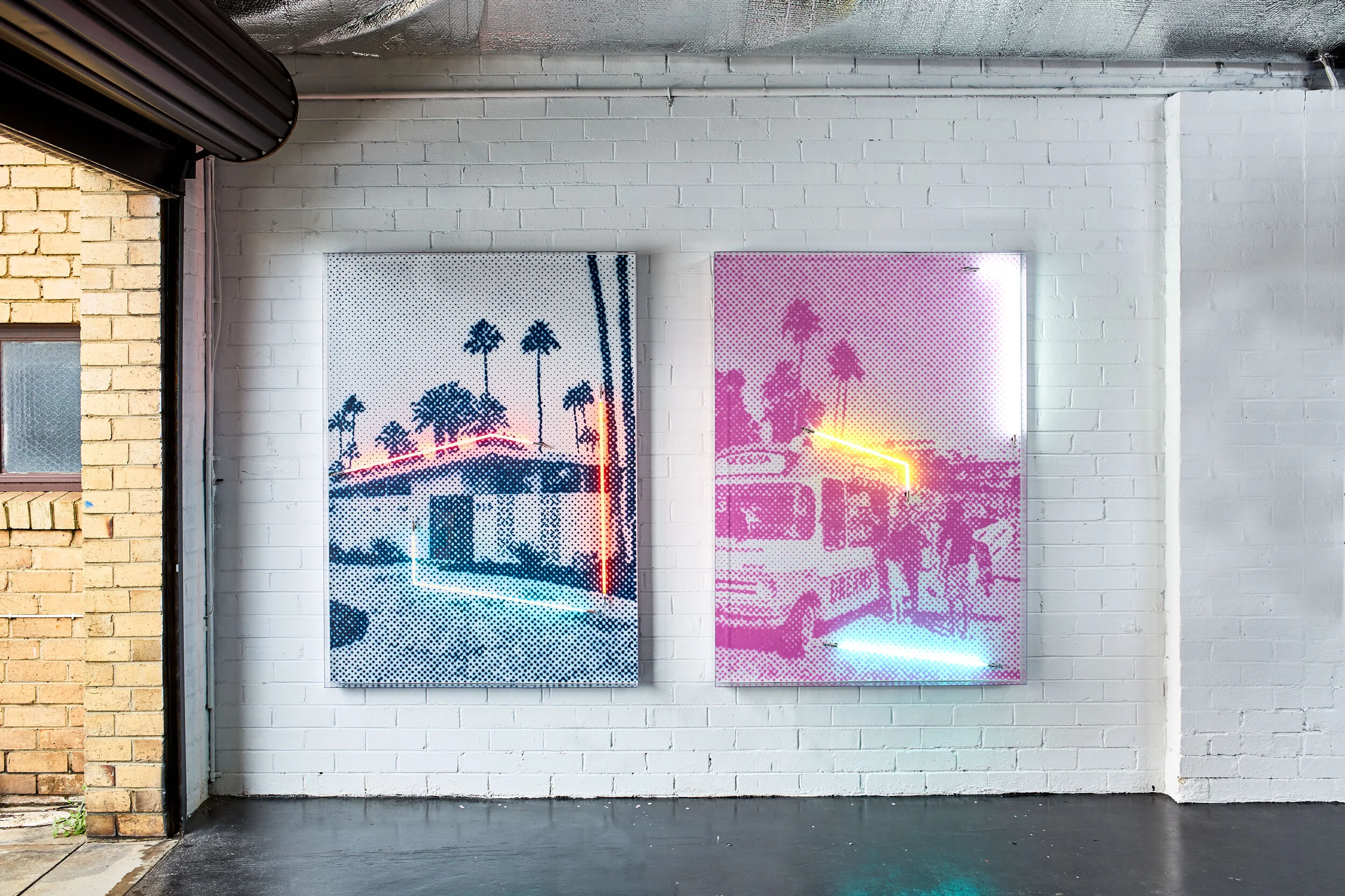 Palm Garden (L) / The Crream of Your Dreams (R) Airbrush acrylic polymer and neon on dibond, acrylic frame 115x160cm each