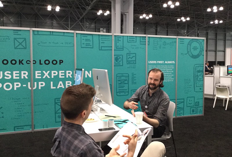 Me and my colleague Elan outside the user testing pop-up lab at Inforum 2016