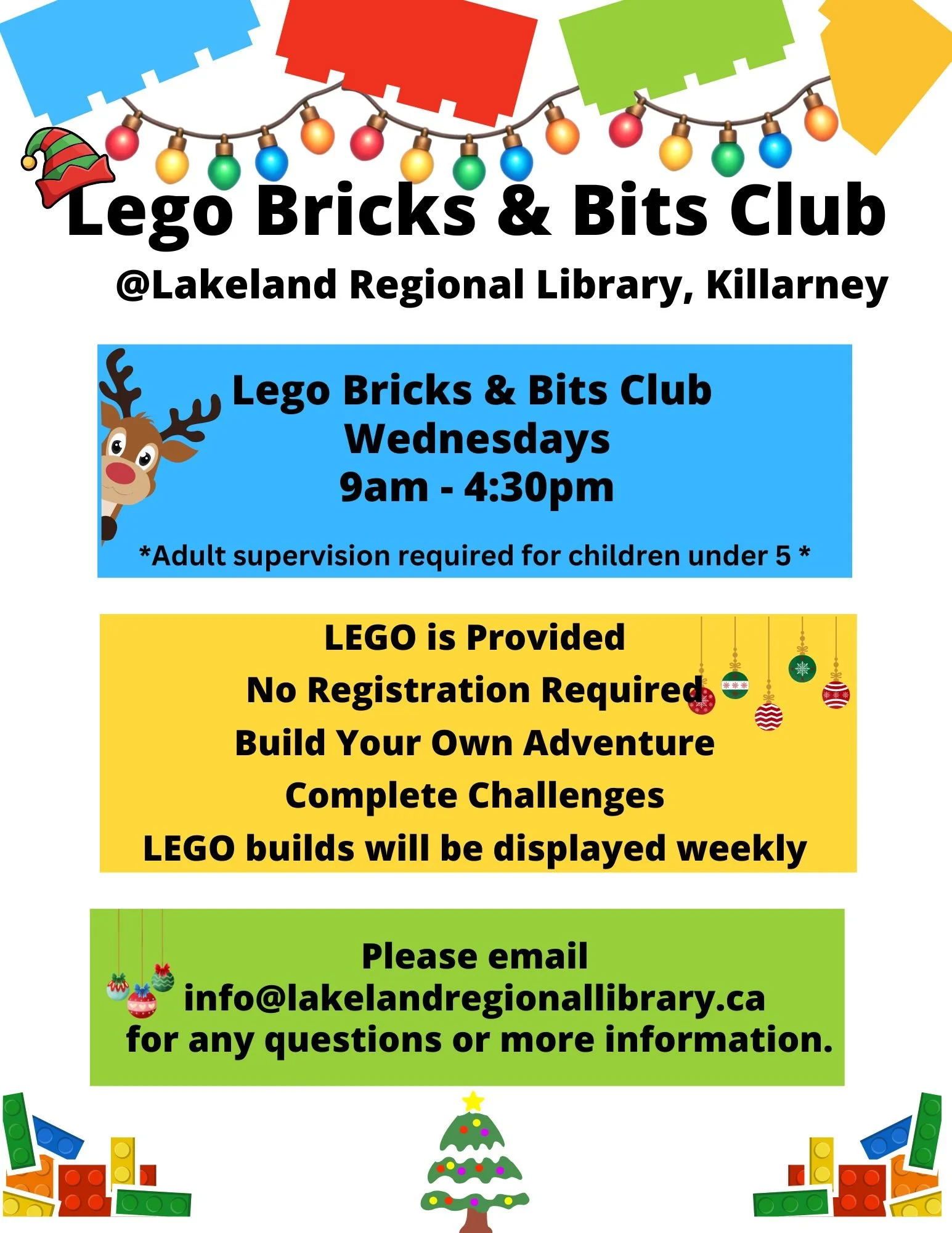 It's LEGO Bricks &amp; Bits Club day at the library!  Build your own festive creations and let your imagination shine from 9:00am - 4:30pm.