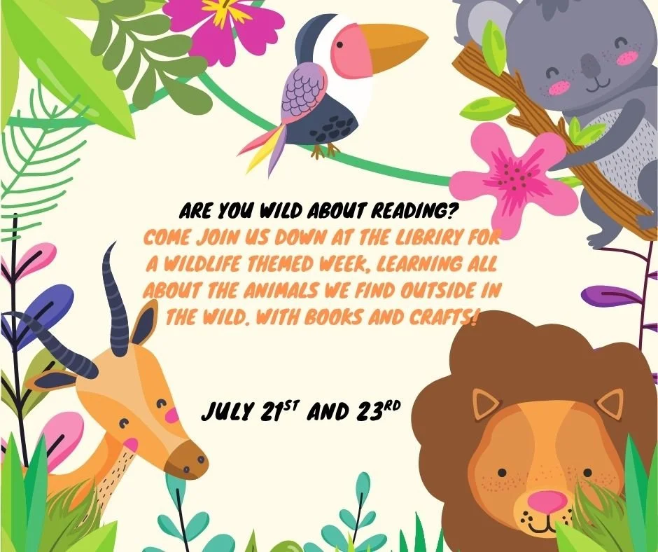 Next week's StoryTimes with Makenna!🌟
✨Preschool: 10:30 - 11:30
✨School-Age: 2:30 - 3:30
Call or stop by the library to register.🦁🐨
