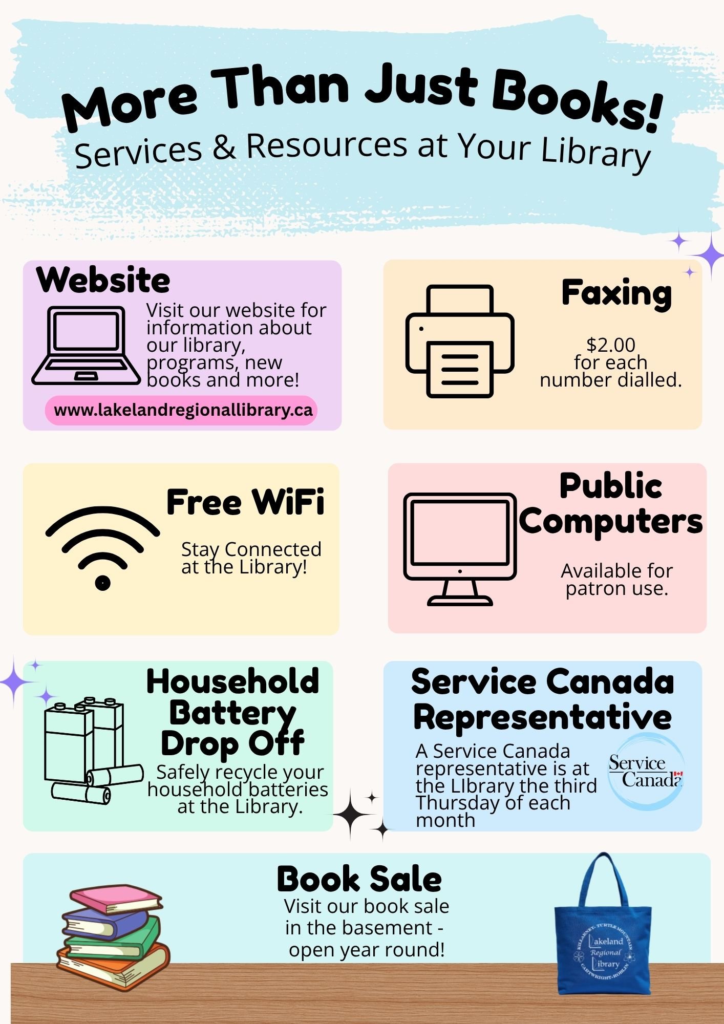 ✨ Loud for Libraries! ✨

Every Friday throughout Canadian Library Month, we&rsquo;re sharing fun facts about what your library has to offer!

Did you know we offer more than just books?  From free Wi-Fi and public computers to faxing services, batter