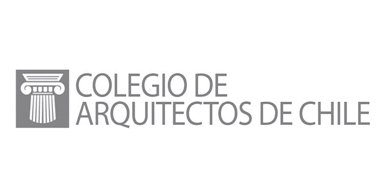 Logotipo del Colegio de Arquitectos de Chile con un ícono de columna clásica y texto en gris.