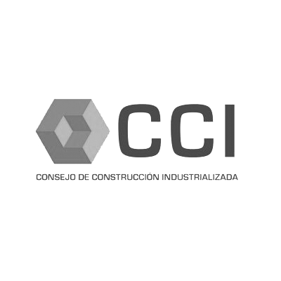 Logotipo del Consejo de Construcción Industrializada (CCI) con símbolo hexagonal y texto en color gris y negro.