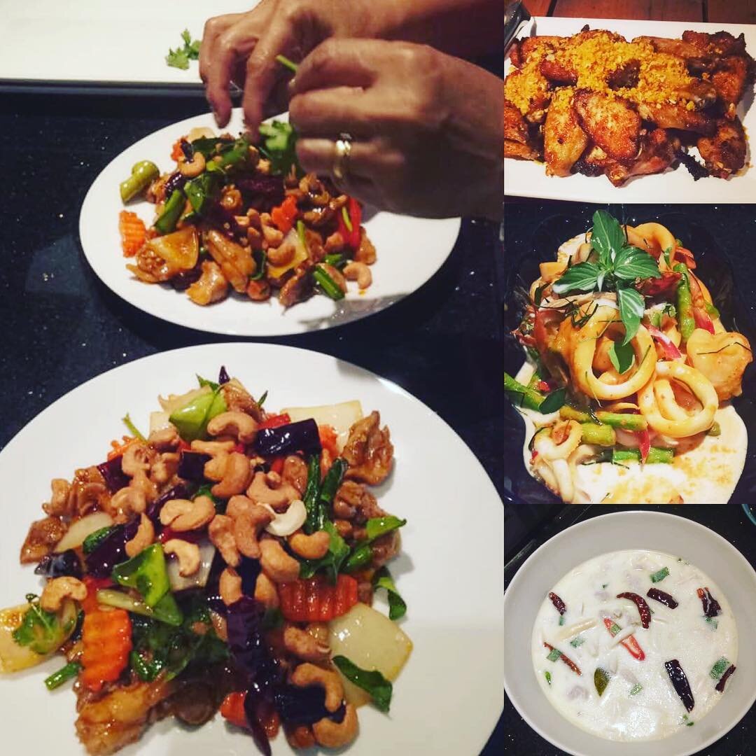 Just a little sampling of the dinner prepared for last night&rsquo;s guests. Our in-house chef Ponti is an incredible cook and we are lucky to have her! Here we have a classic Cashew Chicken stir-fry, Thai fried chicken wings, Squid and Prawn Curry, 