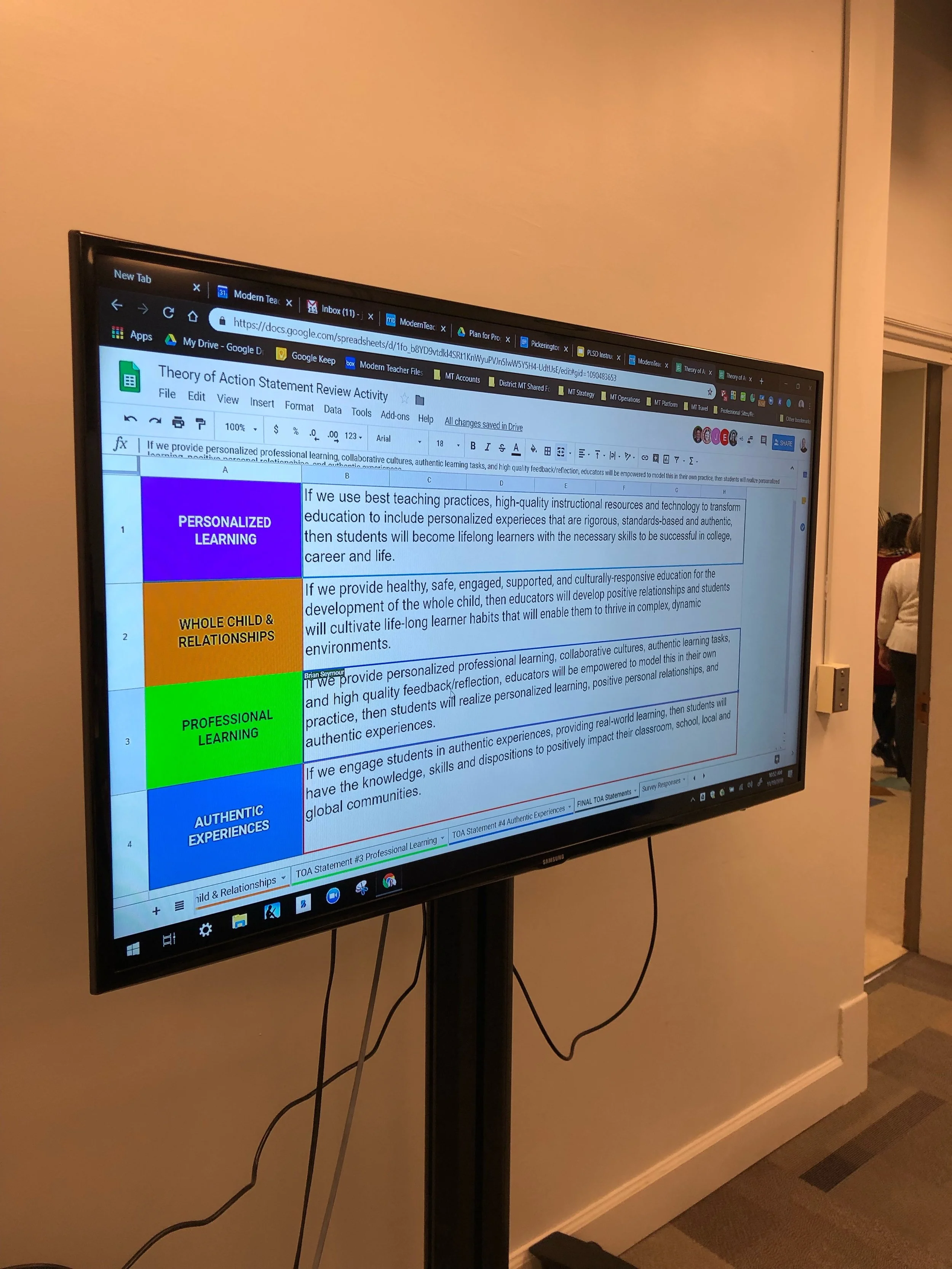 The team came back together as a whole group and collaborated to come to a consensus on the final draft statements.