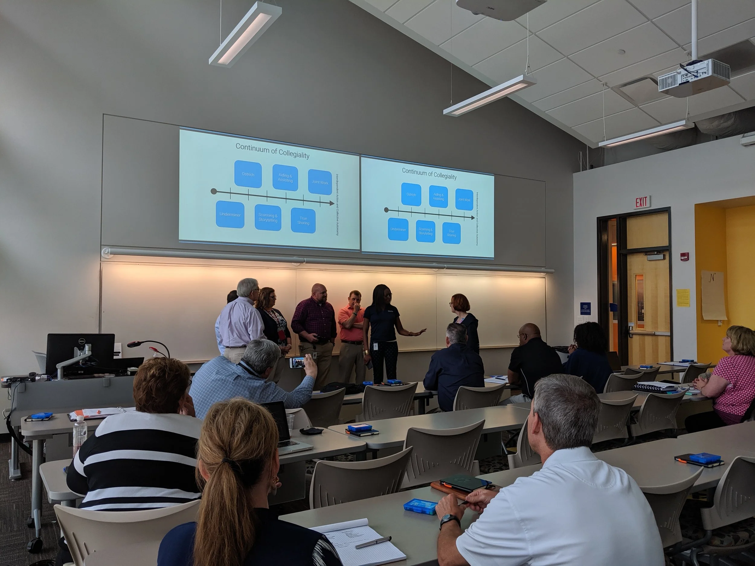 Having fun role-playing a staff meeting in which each of Judith Warren-Little's six characters along the Continuum of Collegiality are represented.
