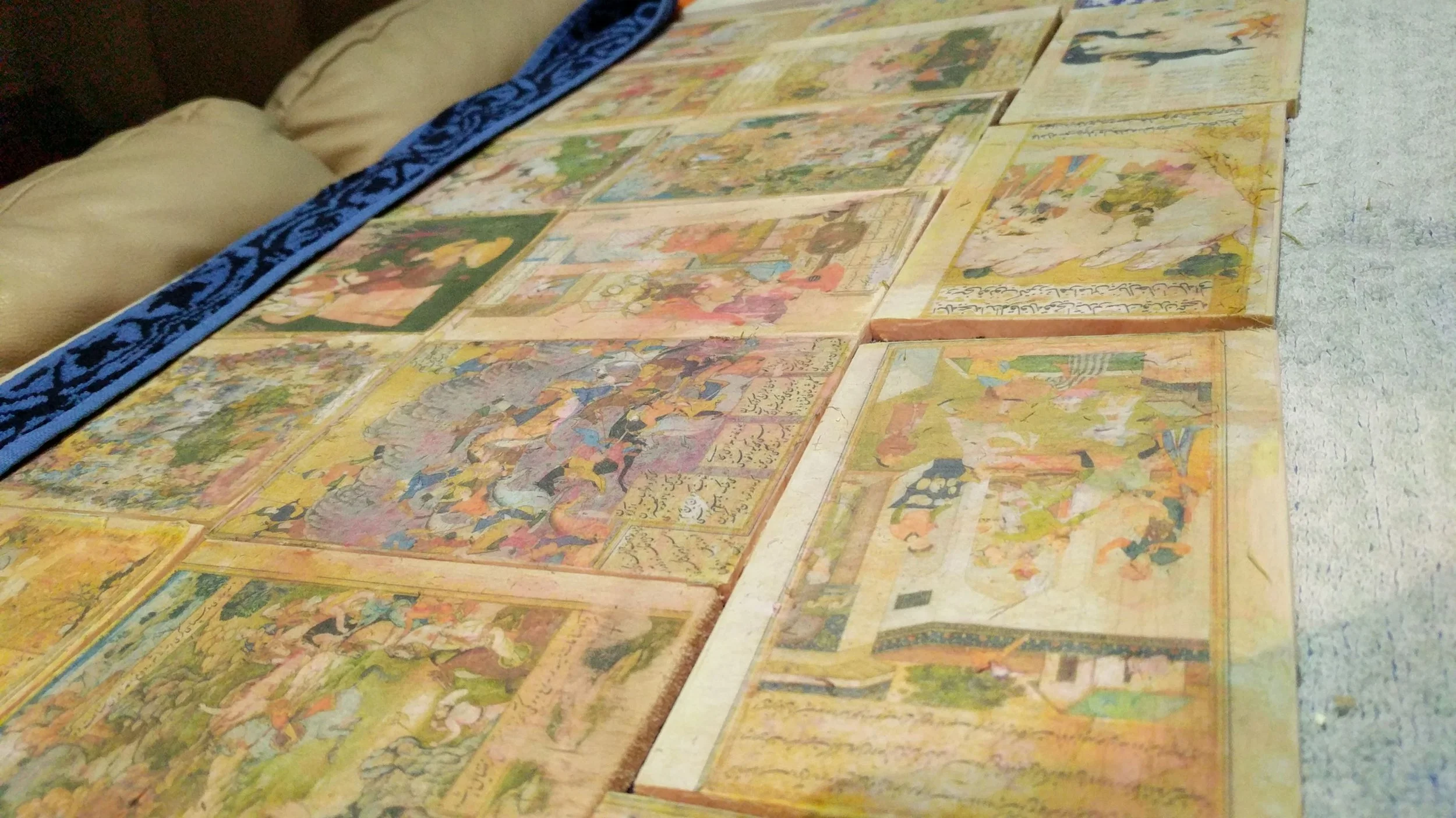 Historical Illustrations transferred onto wood slats to be hidden in the “archaeological site”