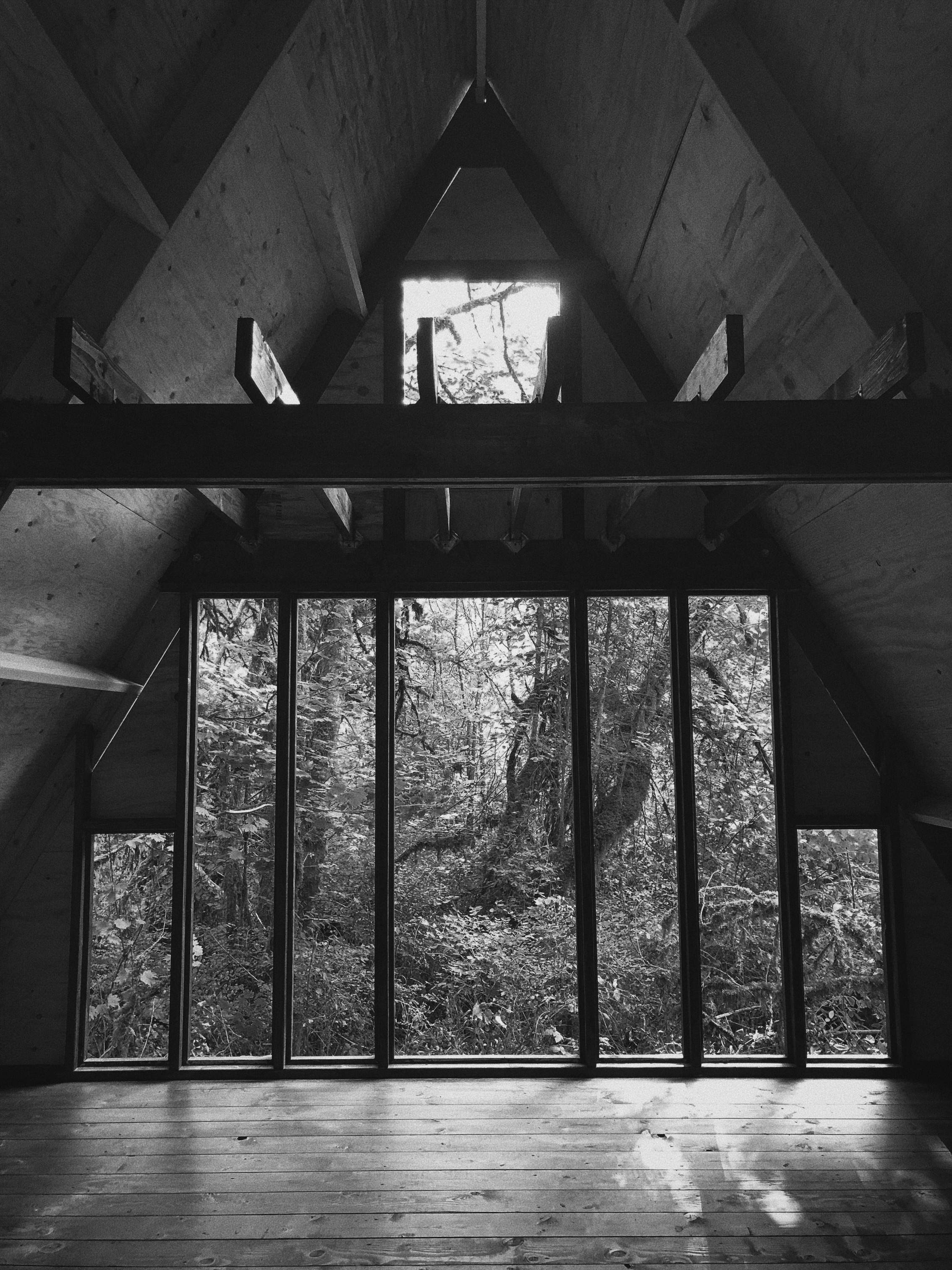 Interior of blue cabin before finished