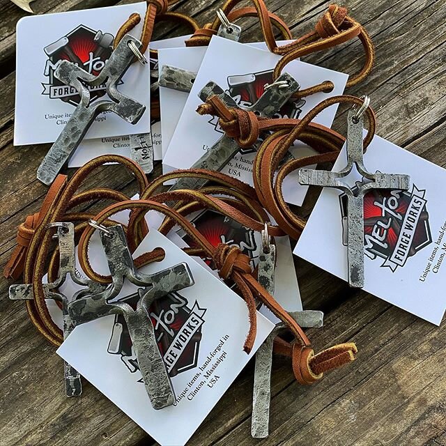 Another batch of keychains and necklace-sized split crosses headed out today. One of my favorite things to make. I cannot forge one without thinking of the sacrifice Jesus made and how unworthy I am to receive the forgiveness it brings.  #forged #chr