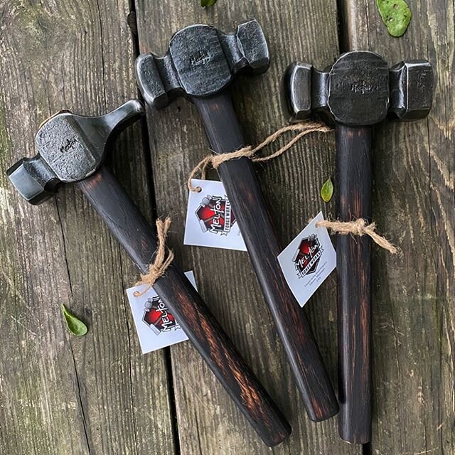 3 hammers done, one is available. EDIT: SOLD! From left to right: 2lb cross pein, 3lb rounding hammer, 4lb rounding hammer. The 2&amp;3 are spoken for, the 4lb on the far right is available. DM me if interested, first come first served. I&rsquo;ll ed