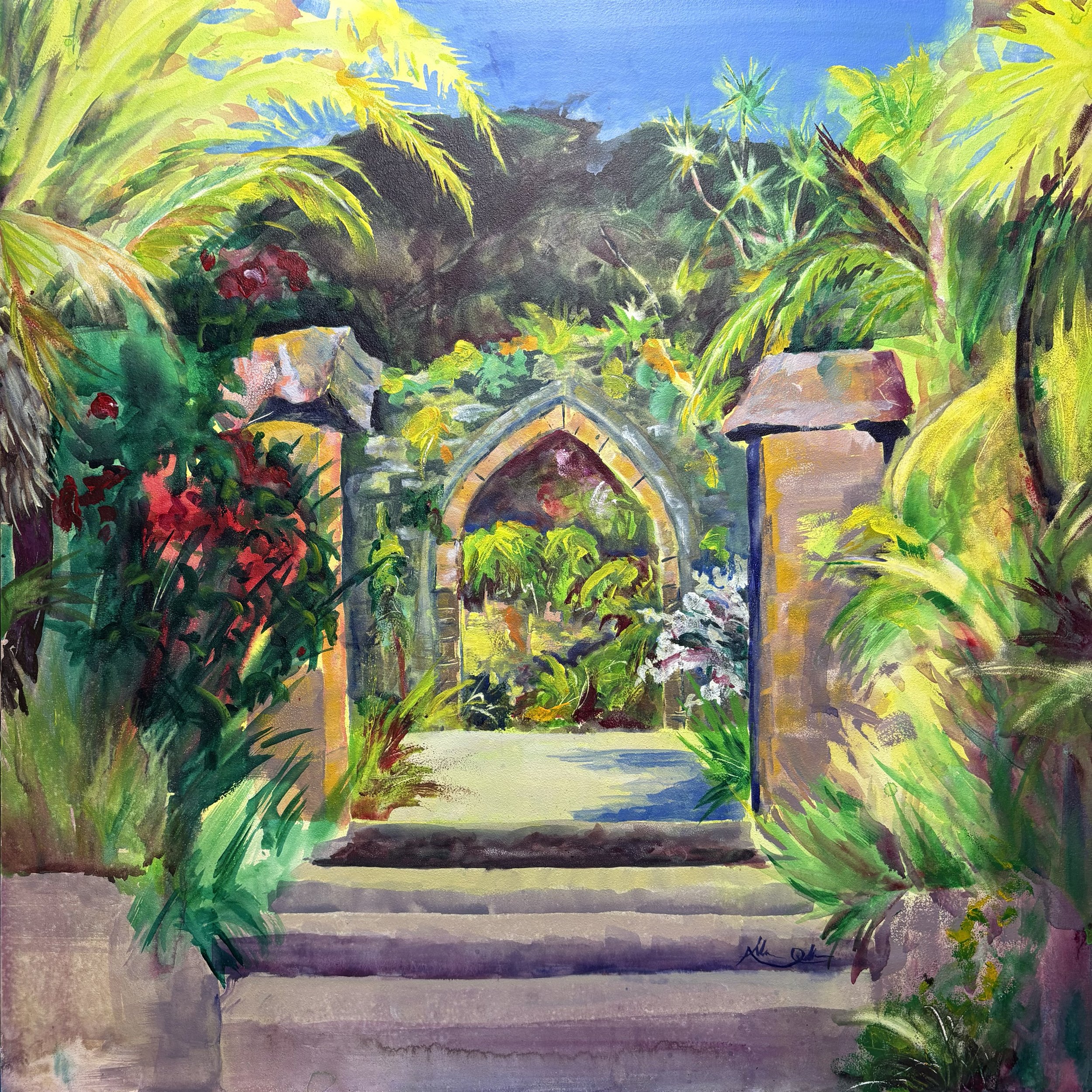 The Arch at Tresco Abbey Garden. 18" x 18". Sold.