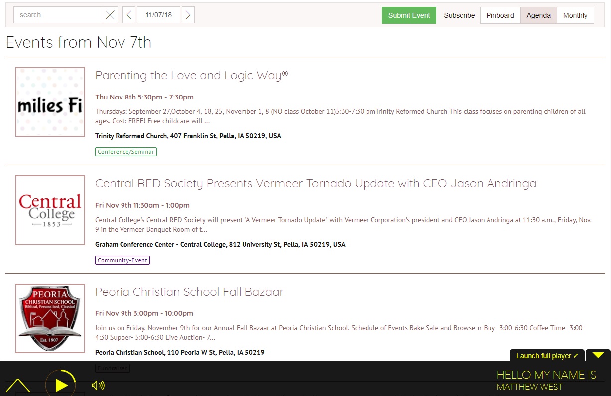 Next up is the Agenda view - this basically lines up the events chronologically, starting with the most recent event at the top of the screen, with successive events under the previous one. Simple!