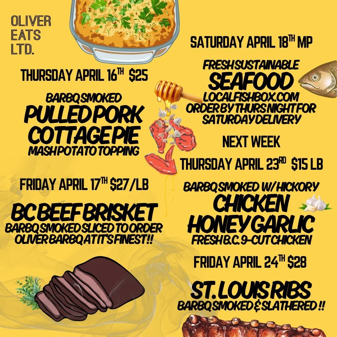🔥 THIS WEEK AT OLIVER EATS 🔥

We&rsquo;re rolling heavy into smoke, comfort, and proper food done right. No shortcuts. No nonsense.

🍽️ THURSDAY APRIL 16 &mdash; $25
BARBQ SMOKED PULLED PORK
COTTAGE PIE
Loaded with rich, slow-smoked pork and toppe