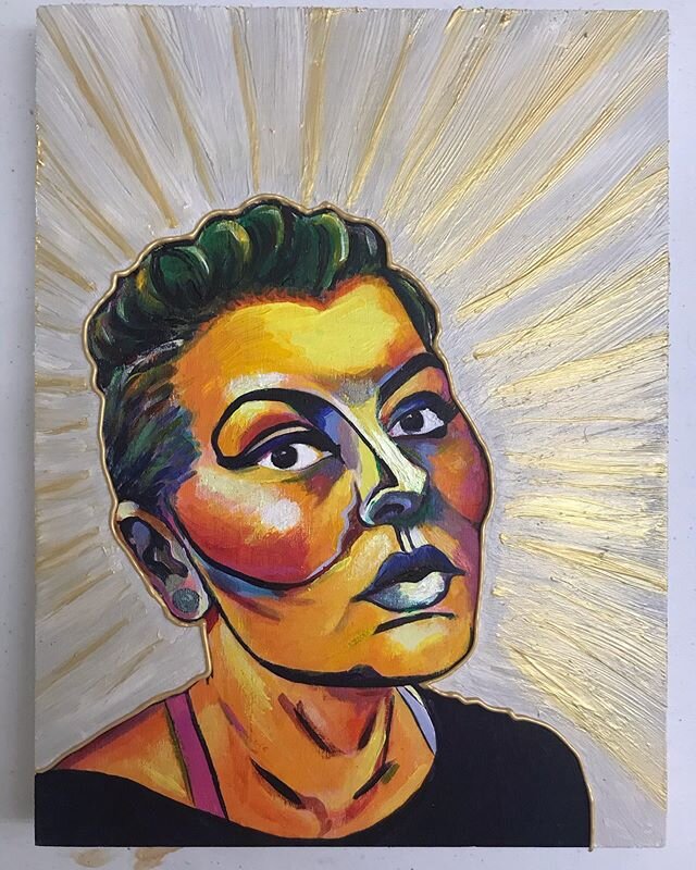 Self portrait of a self portrait 
#paintedonmakeup #goldenacrylics #selfportrait #iamtheartistandmodel