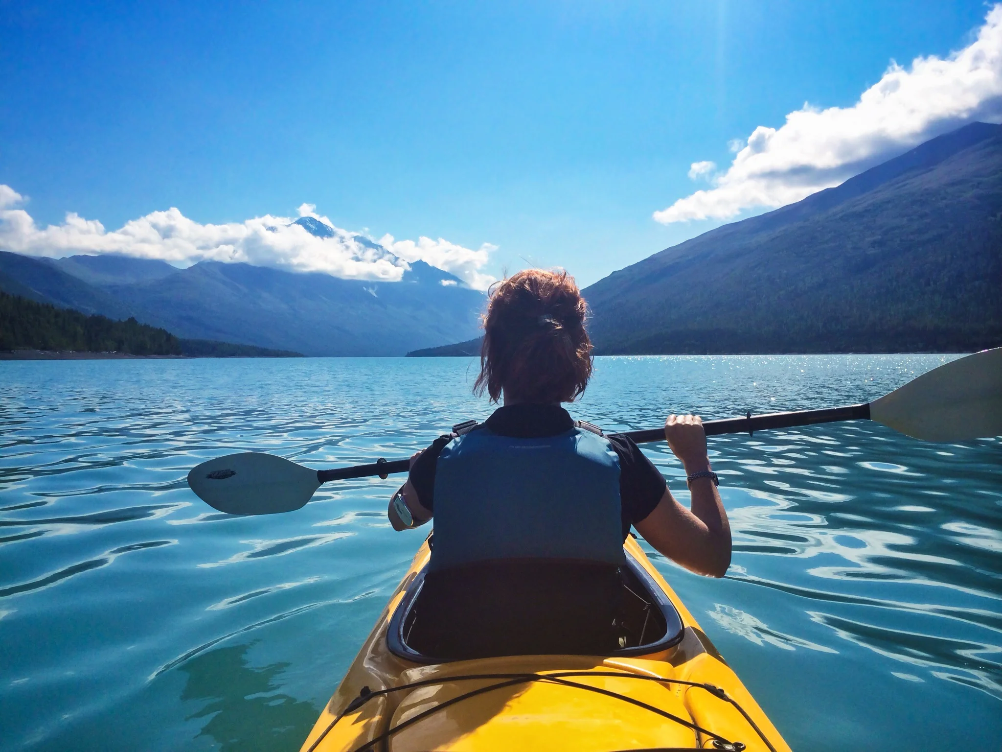 Tandem kayak on the glacier lake