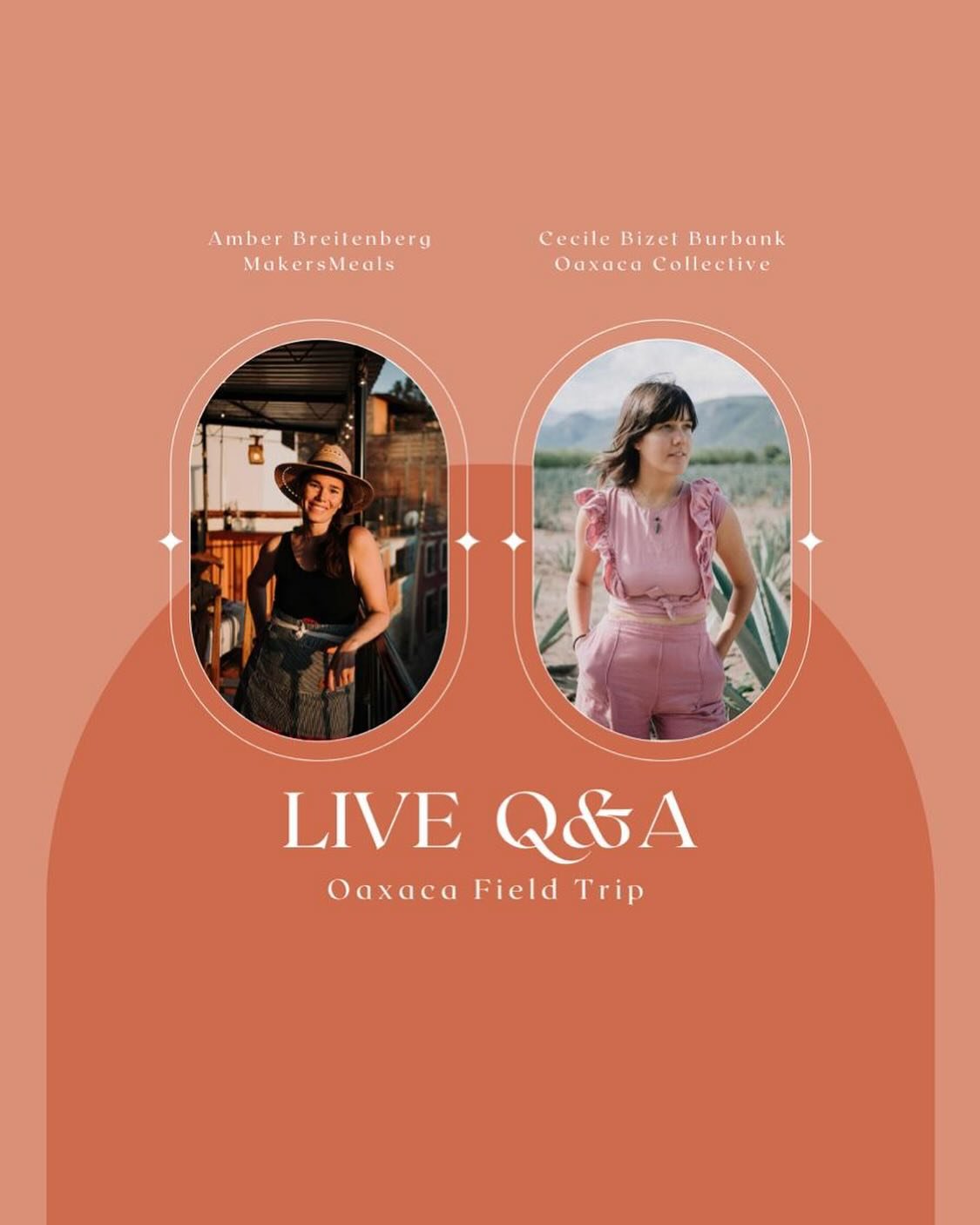 Join us TODAY at 11am ET for our first Instagram Live with trip hosts @amber.breitenberg Founder of @makersmeals and @cecilebizet Founder of @oaxacacollective ✨ We&rsquo;ll be talking about what we are most excited about for the trip this year and an