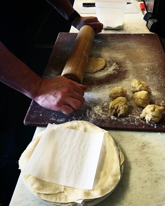 Making tortillas for breakfast burritos. My latest favorite is with NY steak, grilled potatoes, cheddar cheese, fresh salsa, and house made sour cream. So good. #openforbusiness #freshtortillas #breakfastburrito