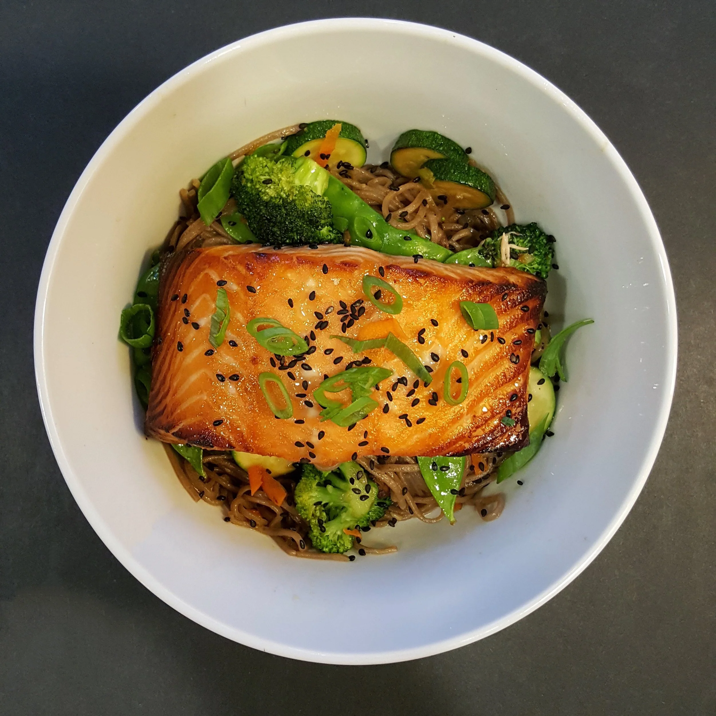 Miso Salmon with Veggies & Sesame Noodles