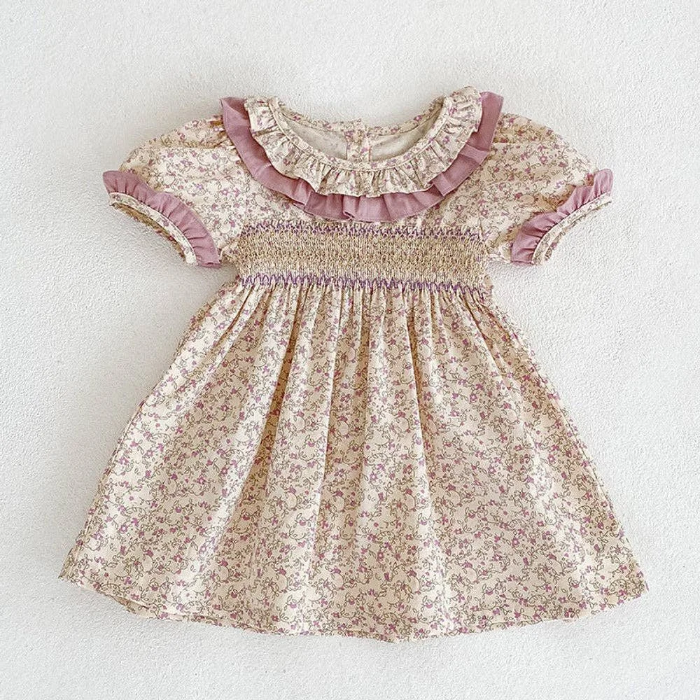 Baby Girl Ditsy Flower Ruffle Neck Dress