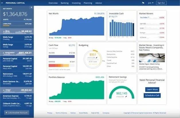 Sample Personal Capital dashboard. This isn’t our actual data…or maybe it is :) (It’s not).