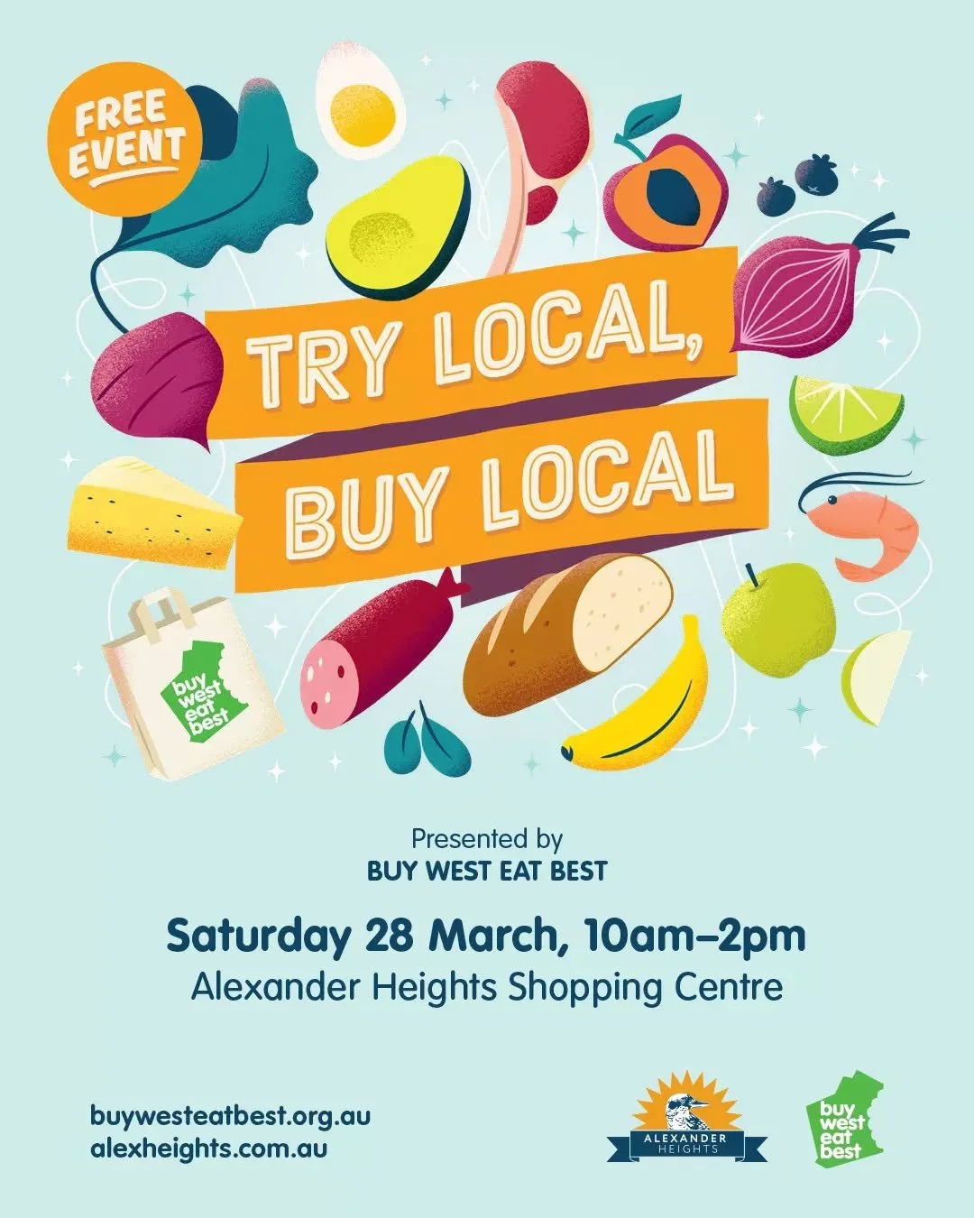 🍅 Try Local, Buy Local, presented by Buy West Eat Best

We&rsquo;re teaming up with @AlexanderHeightsCentre on Saturday 28 March for a vibrant, family-friendly celebration of WA food, multicultural flavour and community spirit.

Here&rsquo;s what&rs