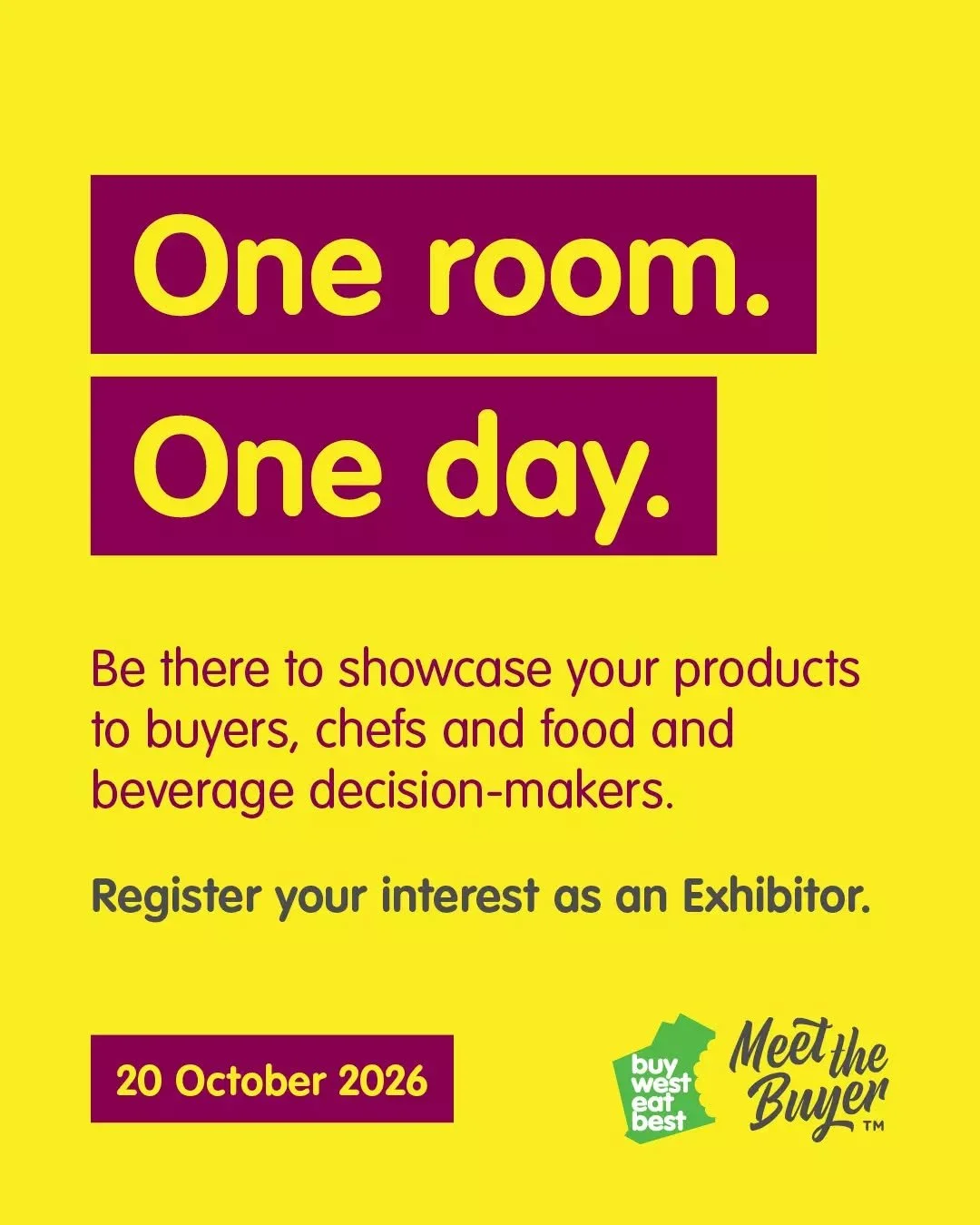 One room. One day. 

And more than 400 buyers looking for their next WA producer.

Meet the Buyer&trade; connects the right people to grow business, faster. 

Register your interest today for real commercial outcomes.

meetthebuyer.com.au