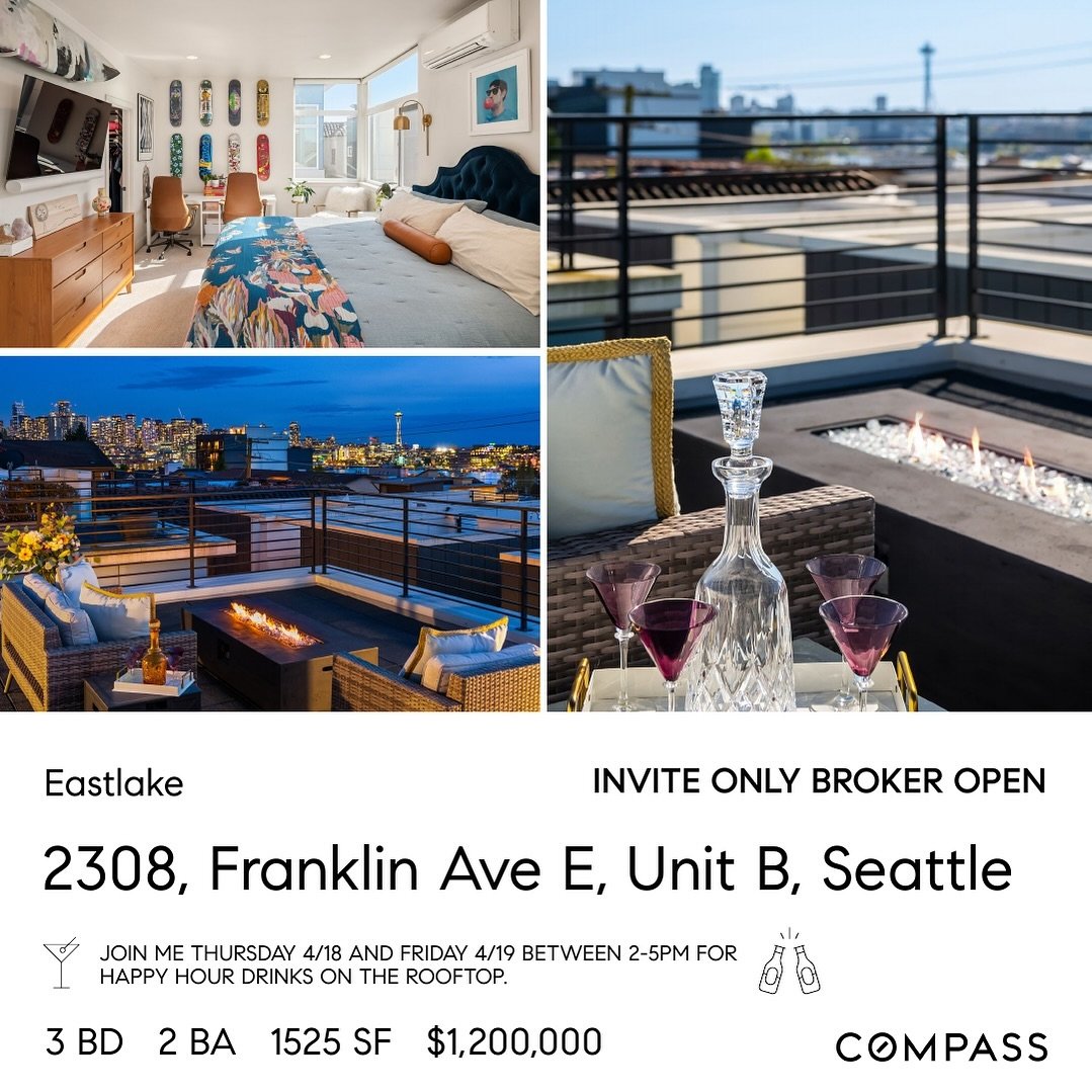 YOU ARE INVITED ✨🥂

Today and tomorrow, join me on the rooftop deck for a private tour of this beautiful Eastlake townhome with sweeping views of Seattle&rsquo;s skyline and South Lake Union. The next two days are going to be full☀️so it&rsquo;s goi