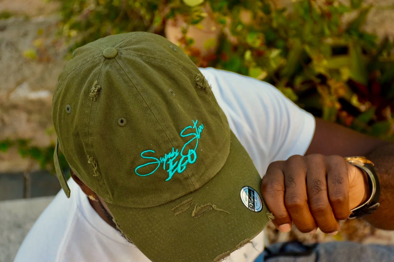 Olive Green and Teal Ego Hat