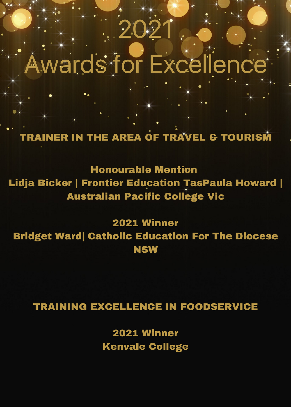 tourism training australia awards