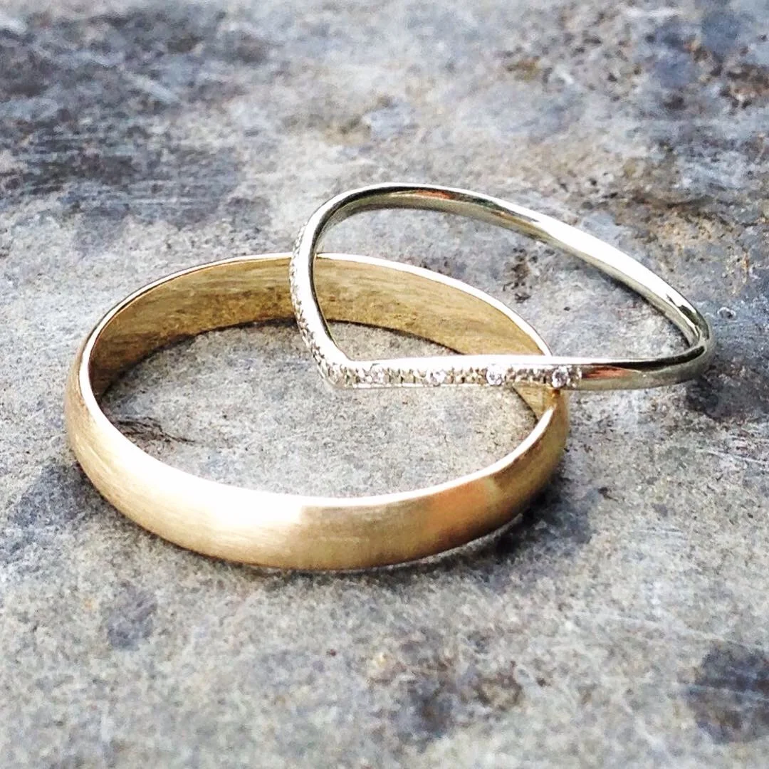 Recycled Gold Wedding Bands for Jessie and James with Conflict-Free Diamonds for a touch of sparkle!