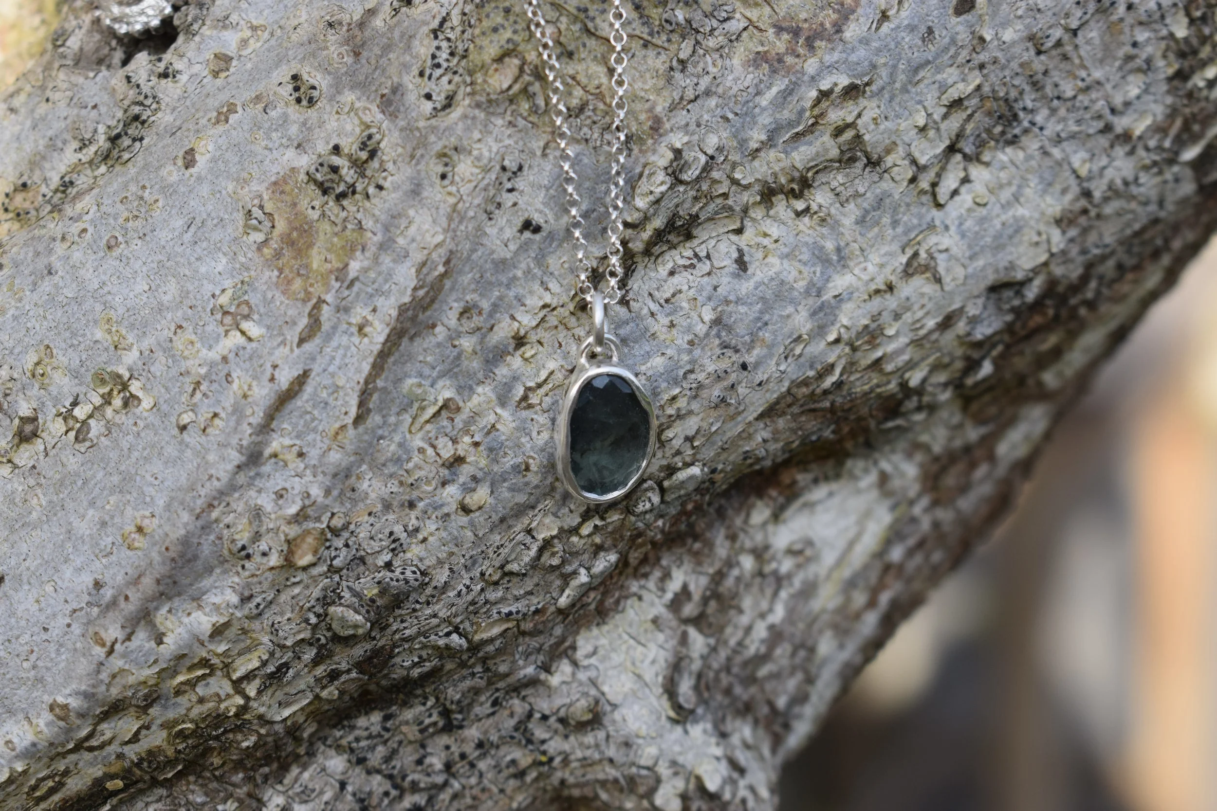 Recycled Silver Pendant with Green Rose-Cut Tourmaline - £95