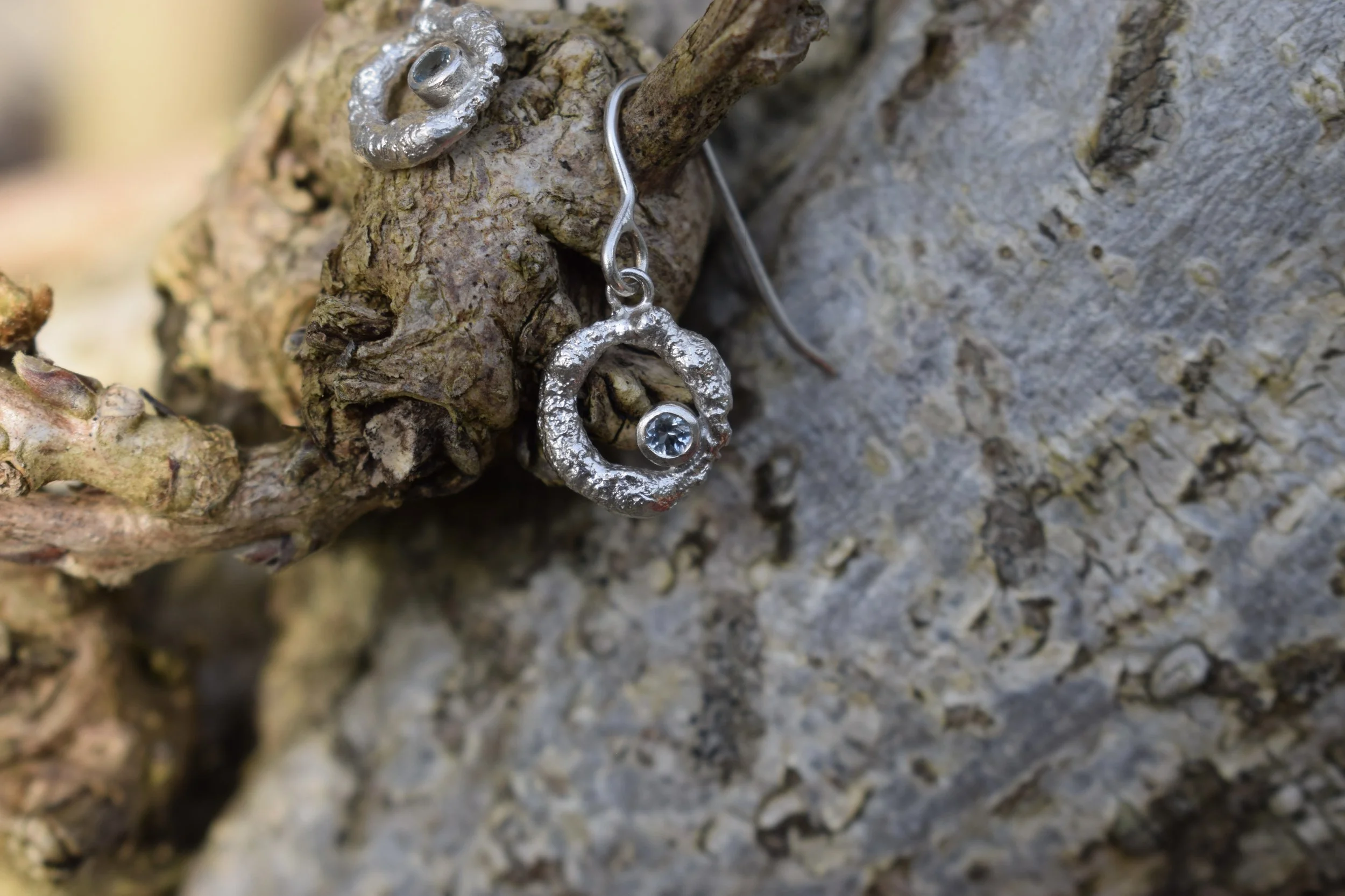 Recycled Silver Drop Earrings with Aquamarines - £95