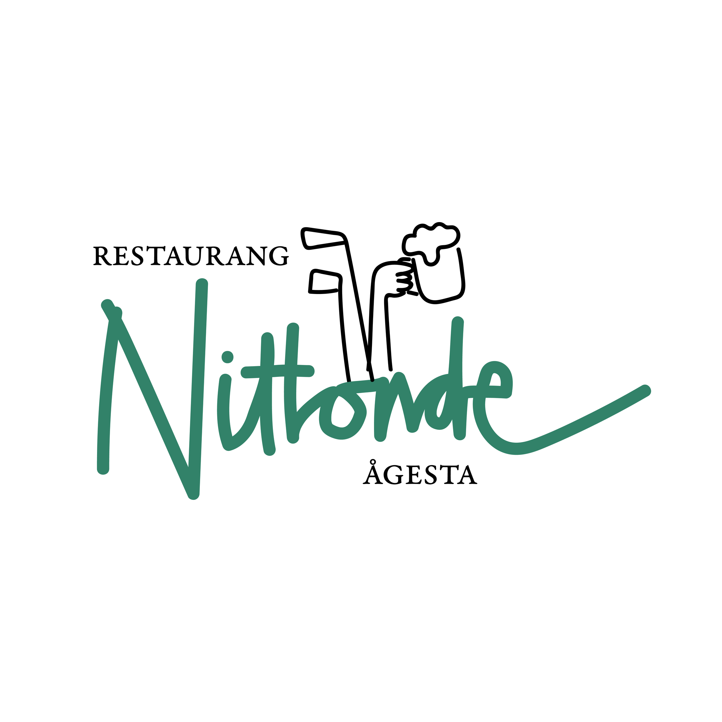 RESTAURANG NITTONDE: Namn, logotyp och illustrationer för restaurangen vid Ågesta golfklubb – ett nytt vattenhål för golfare och hungriga Farstabor.