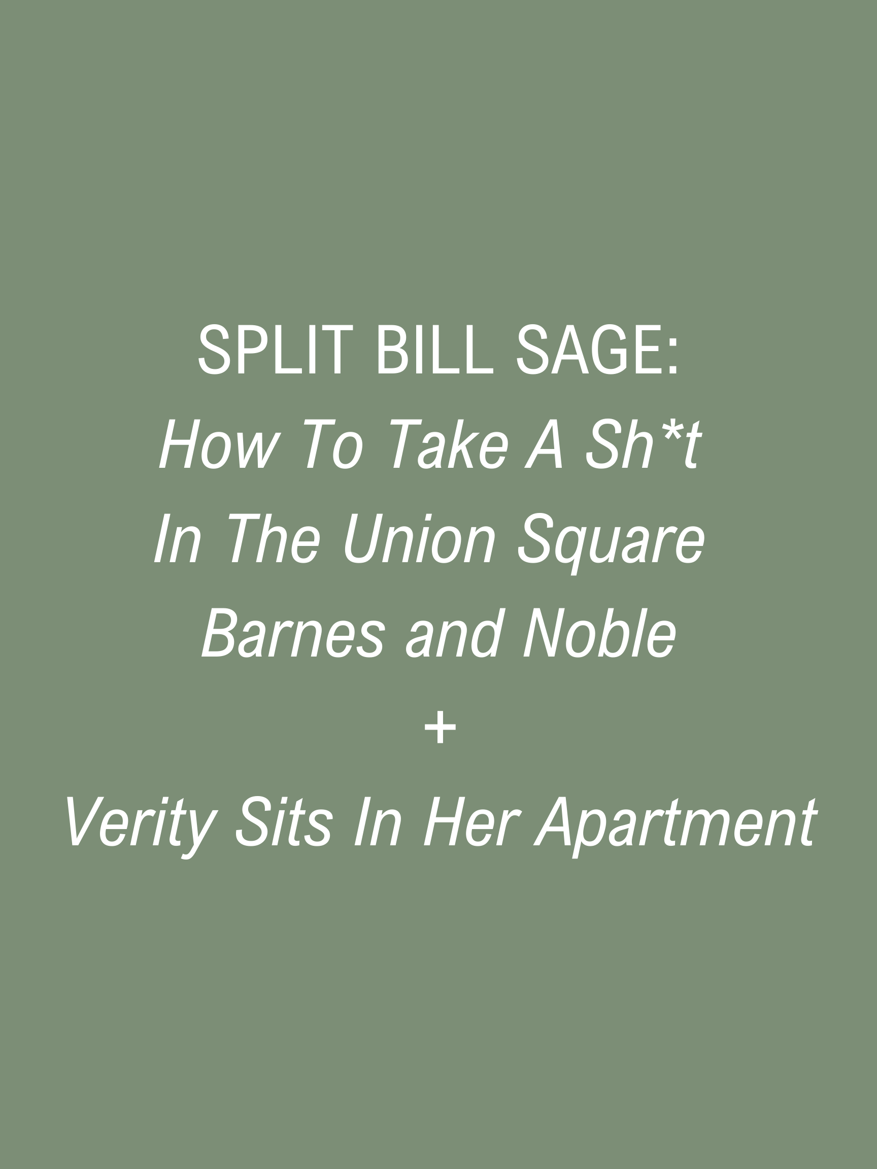 SPLIT BILL (Sage): How To Take A Sh*t In The Union Square Barnes &amp; Noble + Verity Sits In Her Apartment