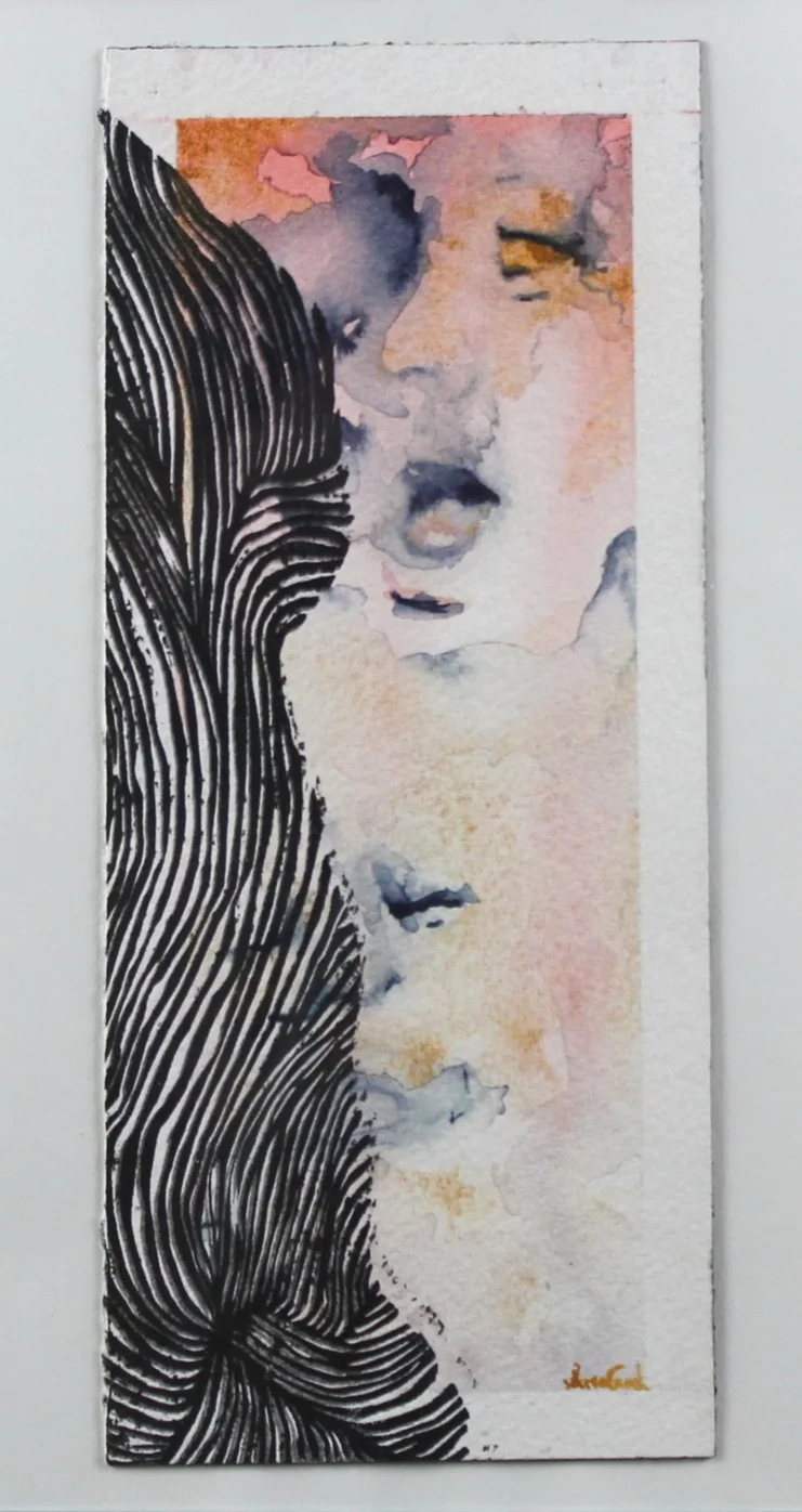 “Bad Thoughts” - Watercolor and Linocut, 2018