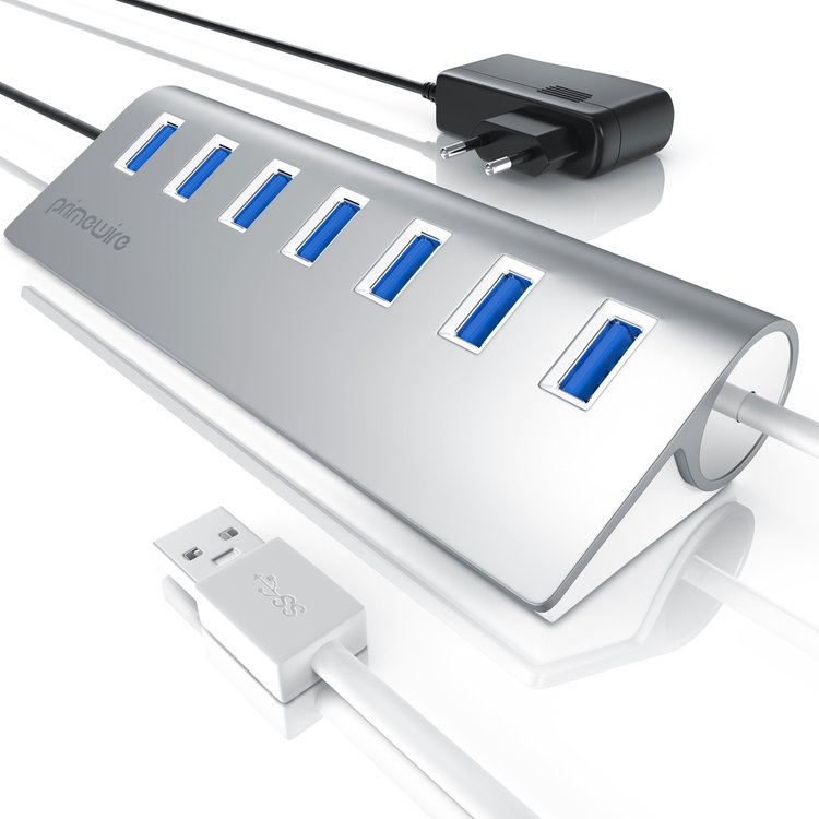 Primewire USB-Adapter 1× USB Typ A Stecker zu 4 x USB 3.2 Gen2 Buchse, 4  Port USB 3.2 Gen2 Hub Aktiv Verteiler mit Netzteil, Alugehäuse