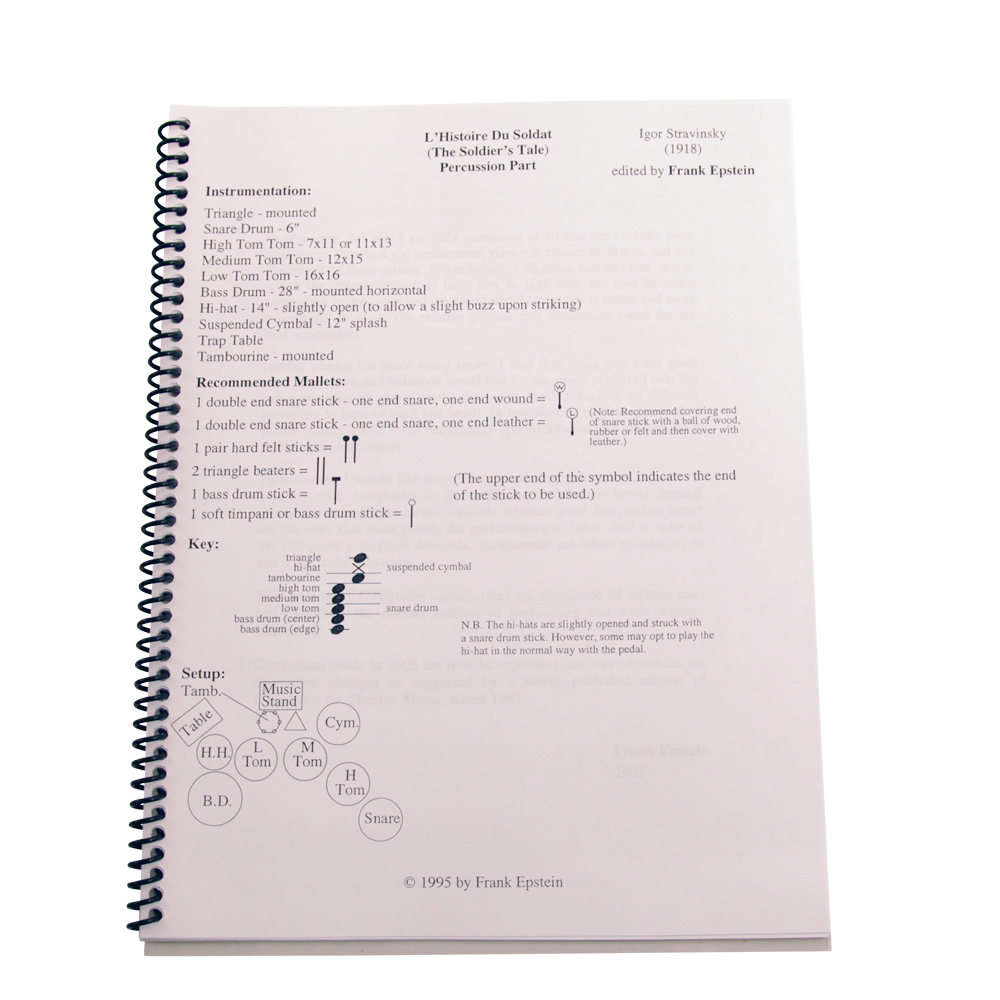 Frank Epstein Percussion performing edition part to Stravinsky's masterpiece inside page