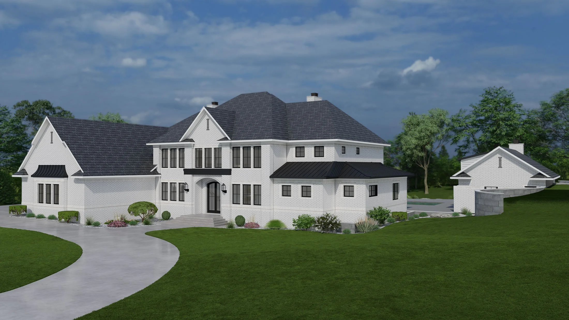 Front rendering of a french country style home design by SDG.