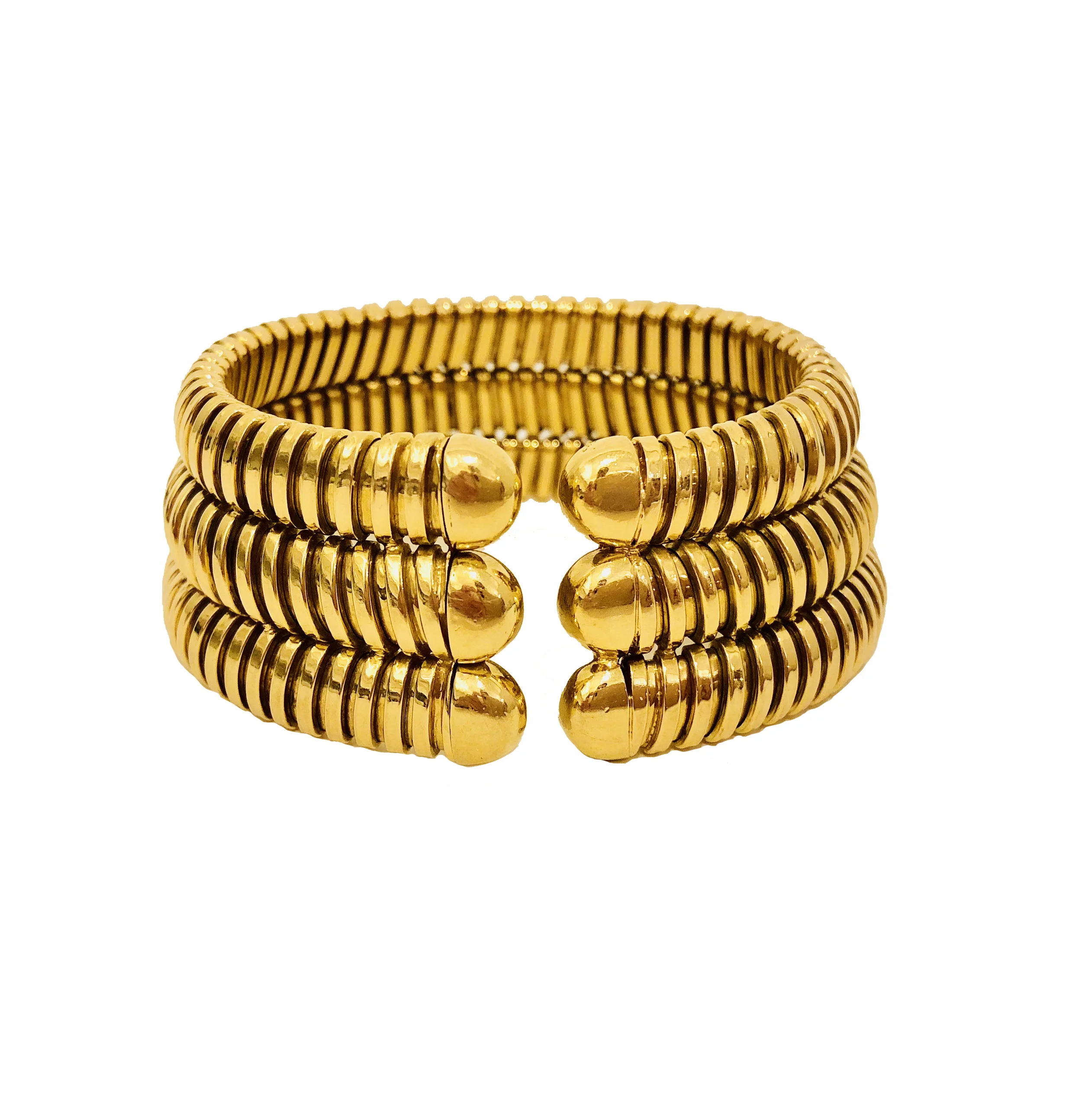 Caroline Waggoner Estate + Fine jewelry-Triple Yellow Gold Flexible Cuff-5.jpg