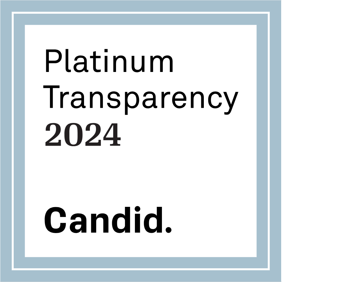  A square badge with a light blue border surrounds the words “Platinum Transparency 2024. Candid.”  
