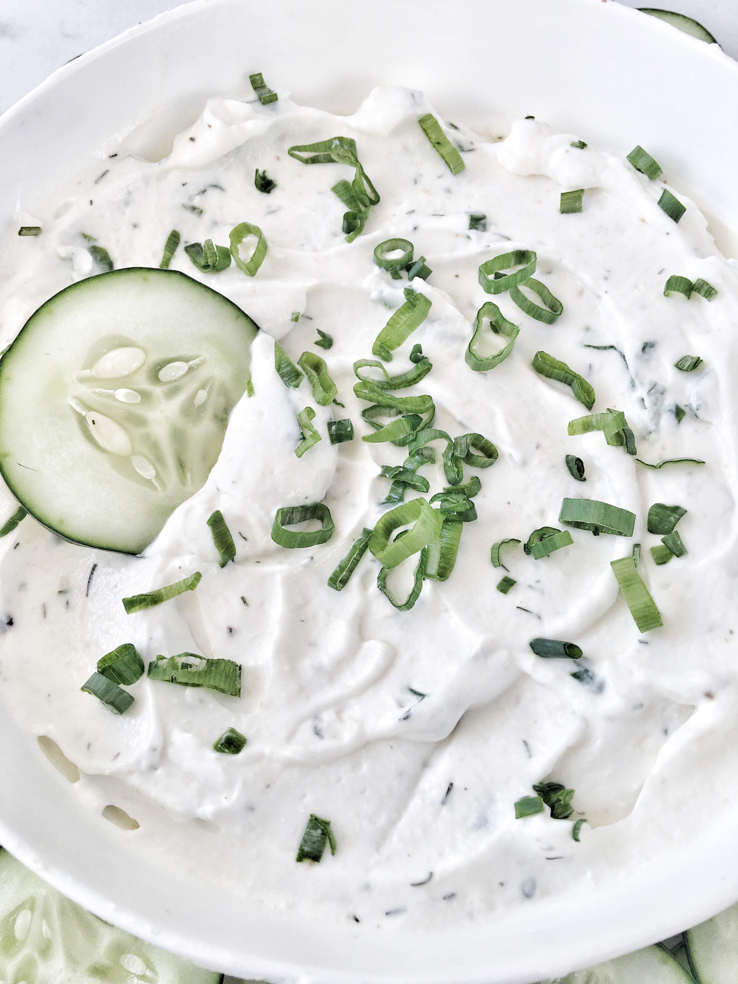 herby yogurt ranch dip with cucumber