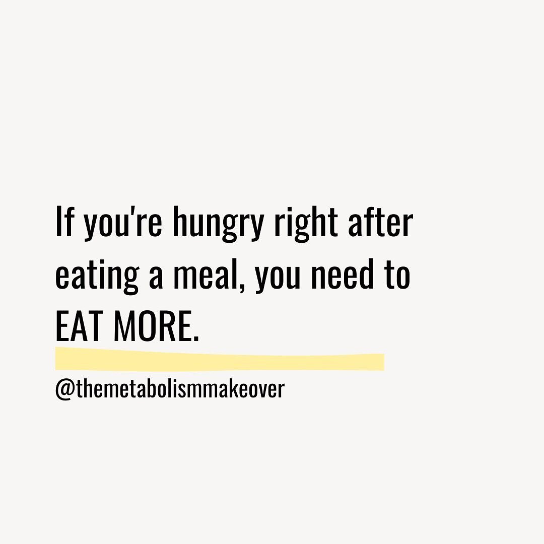 I shouldn't need to say much more about this post, but let me elaborate...
⠀⠀⠀⠀⠀⠀⠀⠀⠀
You should not be hungry all the time. If you are, you're not eating enough overall.
⠀⠀⠀⠀⠀⠀⠀⠀⠀
Hunger is a signal from the body letting you know if needs more food. 