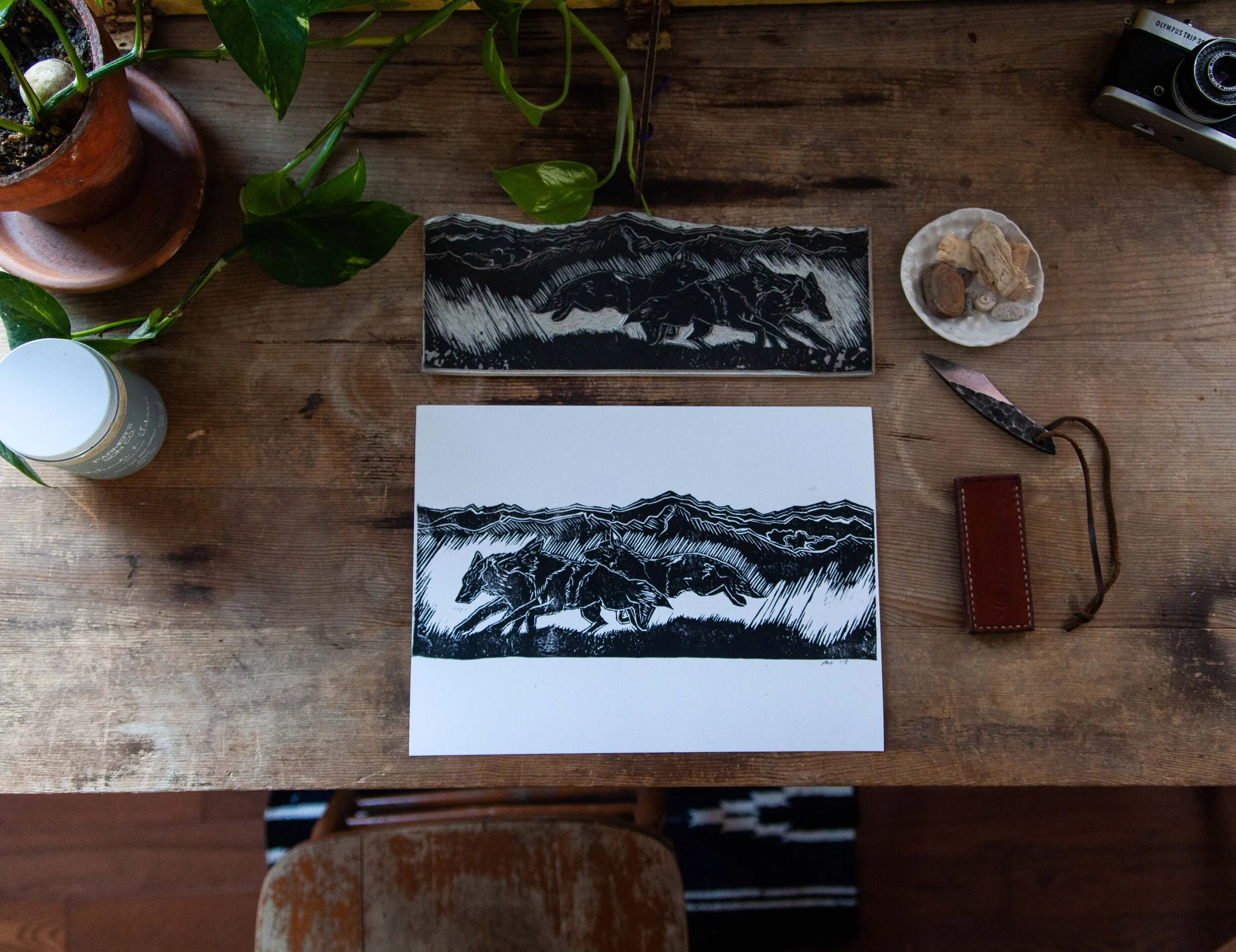 Across the Land Blockprint 9 X 12