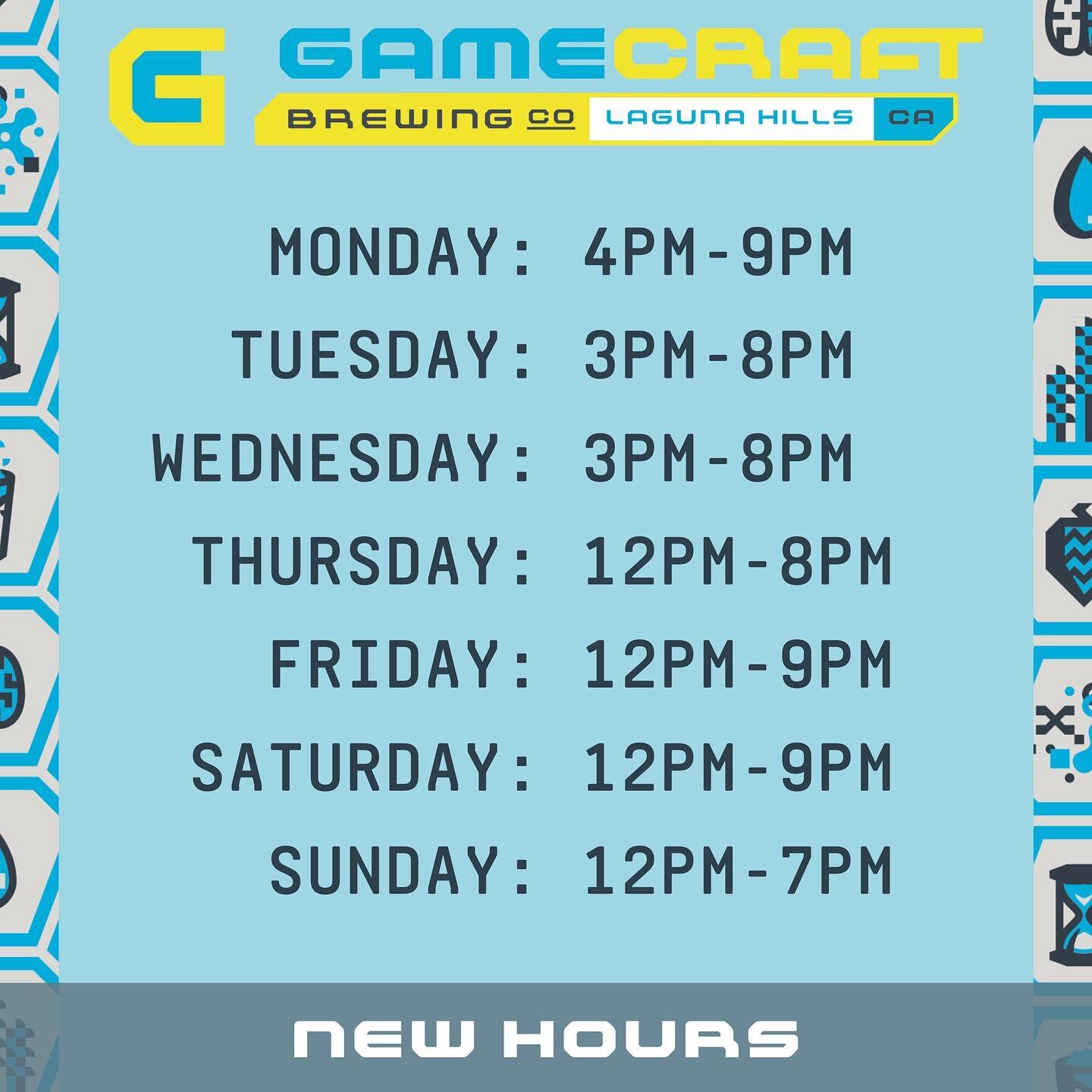 ✨New Hours✨

Monday:  4PM-9PM
Tuesday:  3PM-8PM 
Wednesday: 3PM-8PM
Thursday: 12PM-8PM
Friday: 12PM-9PM 
Saturday: 12PM-9PM 
Sunday: 12PM-7PM 

Join us for weekly specials!

Heroes Monday:  50% off dine in for first responders, front line, and essent