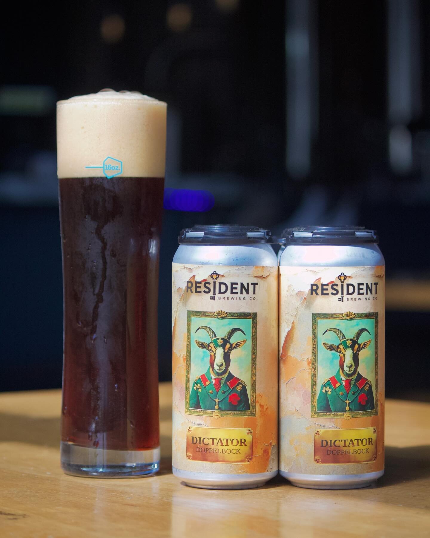 Dictator has arrived. 🐐 
Our latest collab with friends @residentbrewing. This killer Doppelbock is an innovative take on a classic Munich beer style. Sweet roasted malty goodness that stays refreshing to the last drop. 

In cans and on draft!
7.2% 
