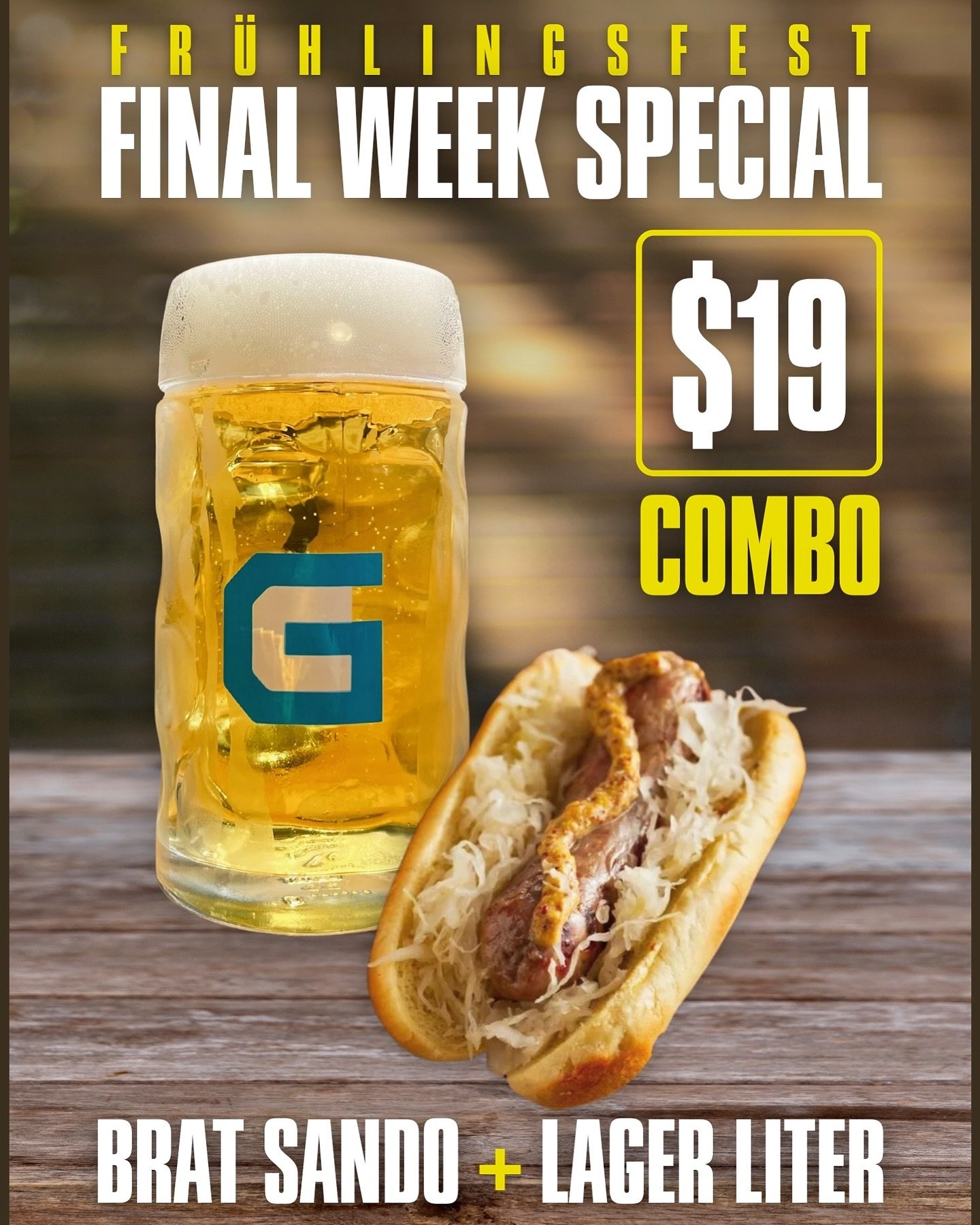 🌸🍻 Last call for Fr&uuml;hlingsfest fun! 🍻🌸

Don&rsquo;t miss out on our full tilt and half tilt specials on Liters of Lager. 

We&rsquo;re spicing things up with a mouthwatering combo deal: our hearty brat sando paired perfectly with a liter of 