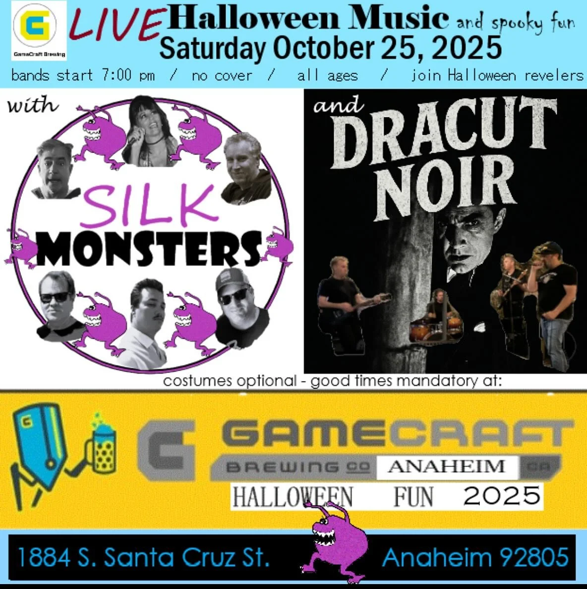 CATCH US LIVE! 🎸🥁 Get ready to move. We’ll be hitting the stage at 7:00 PM to 11 PM 🗓️WHEN: Saturday 10/25 📍 WHERE: Gamecraft Brewing, Anaheim. 💰 COVER: FREE !!!!!!!!!!!!!!!!!!!