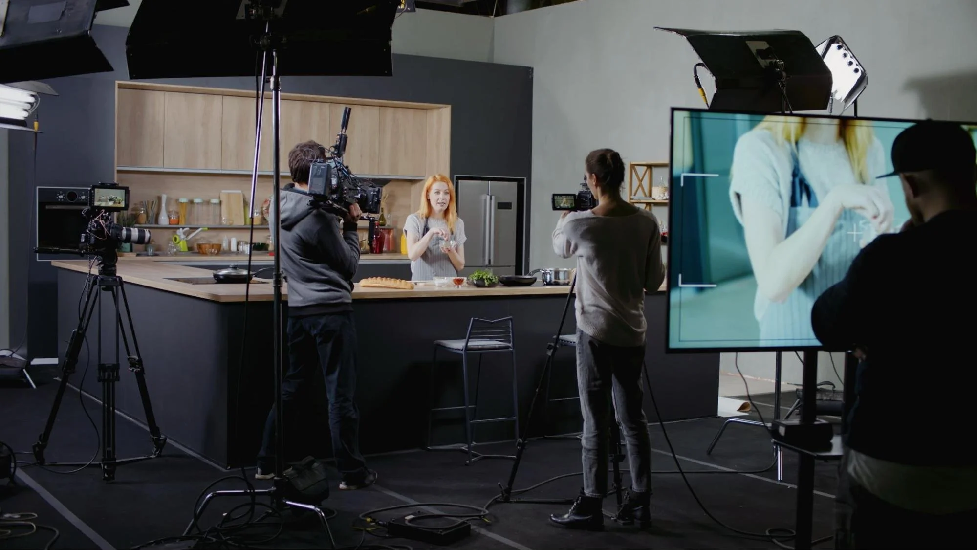 A scene being filmed in a professional space