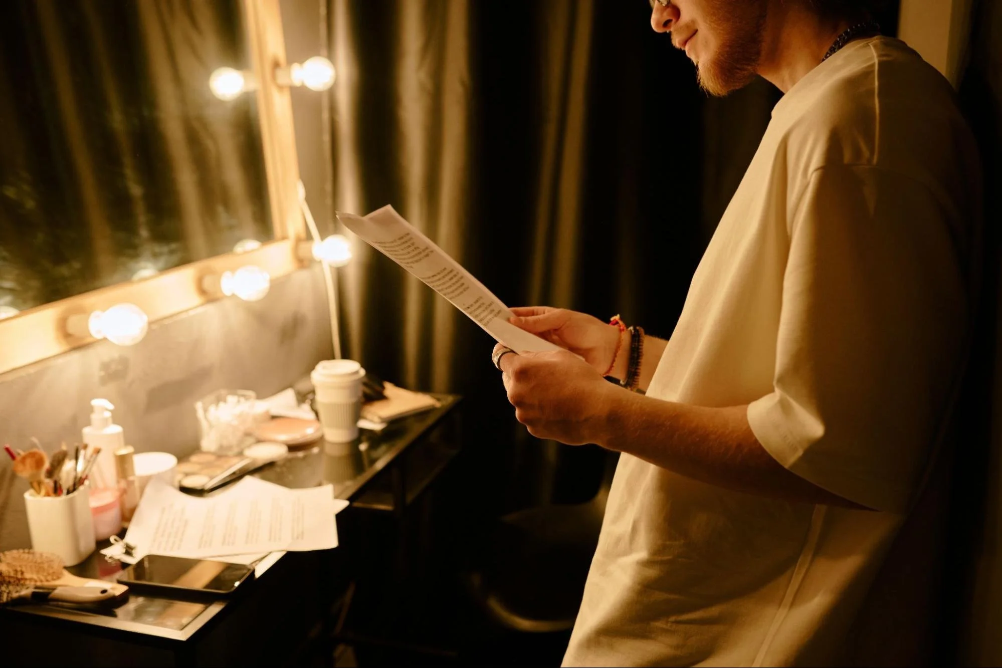 A person reading off of a script